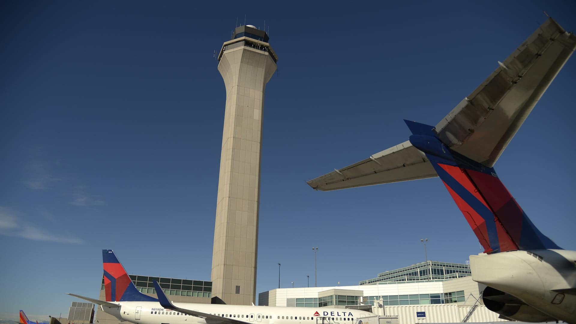 The FAA Control tower and Concourse "C" at Denver International Airport.