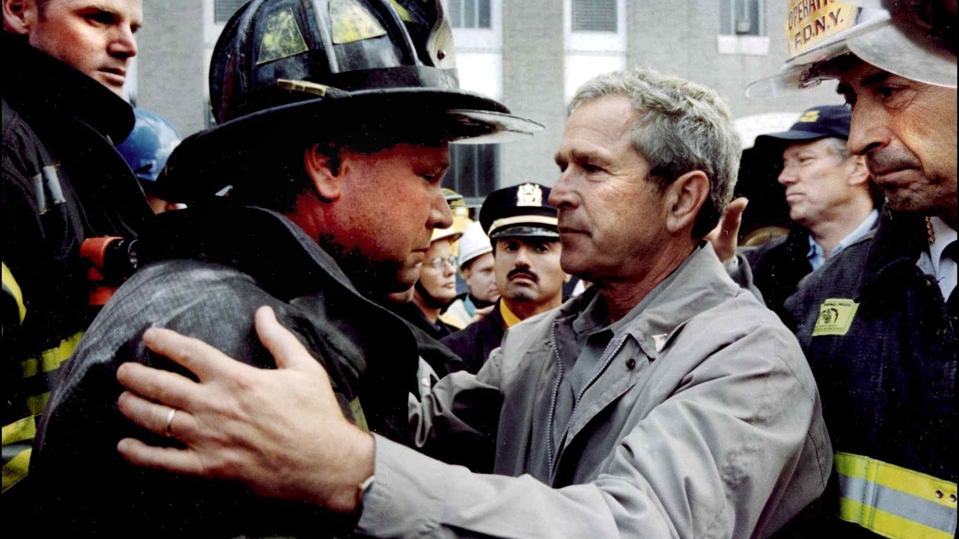 Reaction to 9/11, President Bush at Ground Zero with the FDNY after the attacks on September 11, 2001