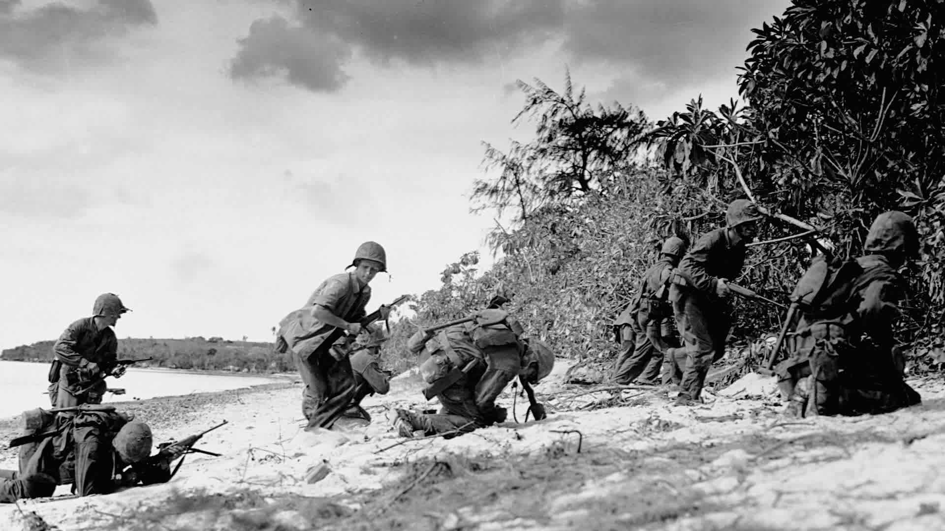 US Marines on the beach during the invasion of Saipan, 1944 World War II, Battle of Saipan WWII