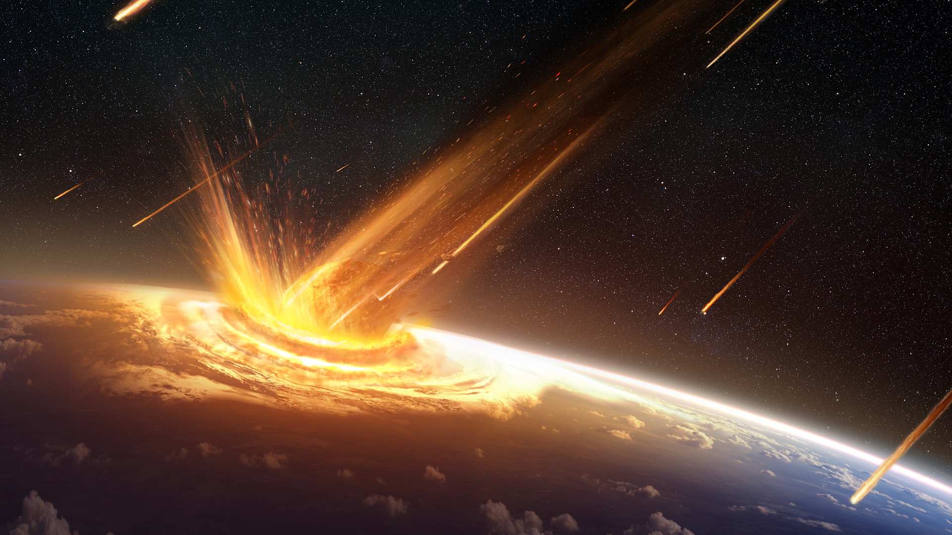 Illustration of an asteroid or comet striking the surface of the Earth, created on July 19, 2015.