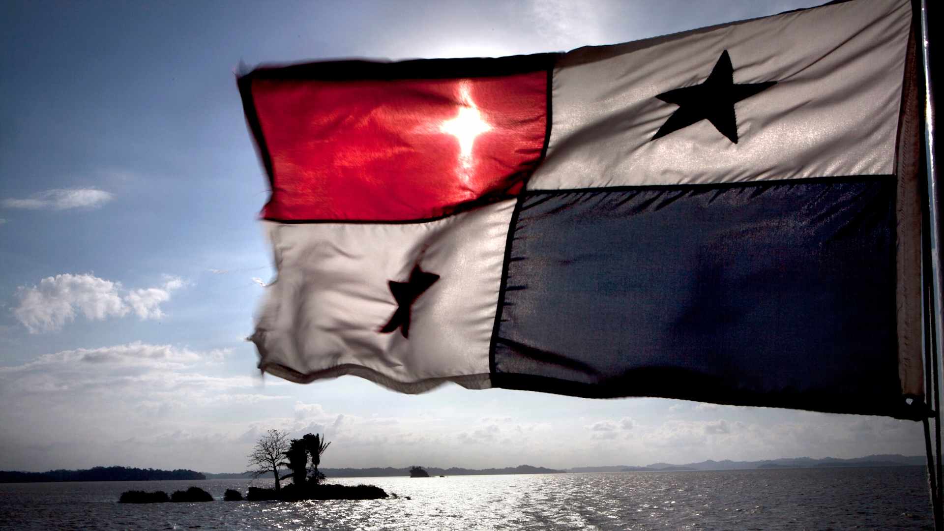 A flag flying from a ship on the Panama Canal, January 2012.