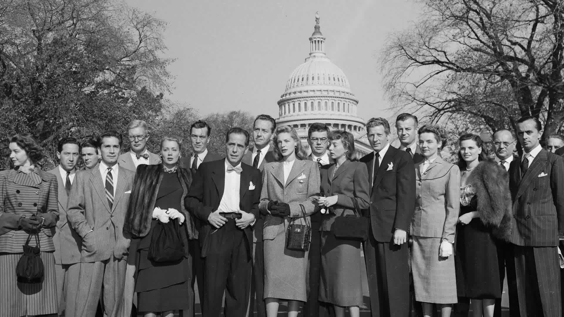 A group of Hollywood celebrities are shown here as they arrived at the Capitol this morning to protest the tactics of the House UnAmerican Activities Committee's Investigation into alleged Hollywood Communism