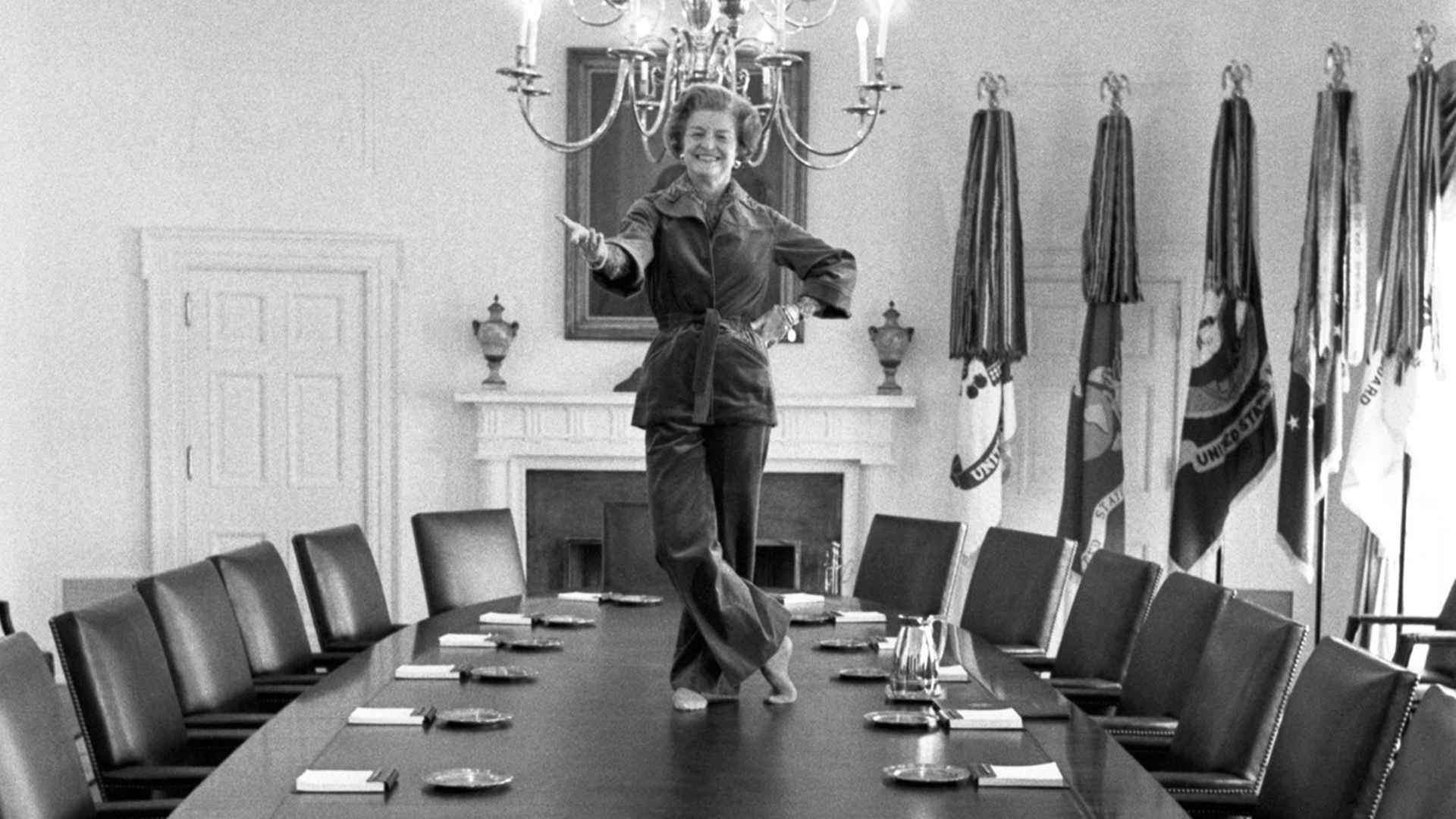 Betty Ford dancing on the Cabinet Room table