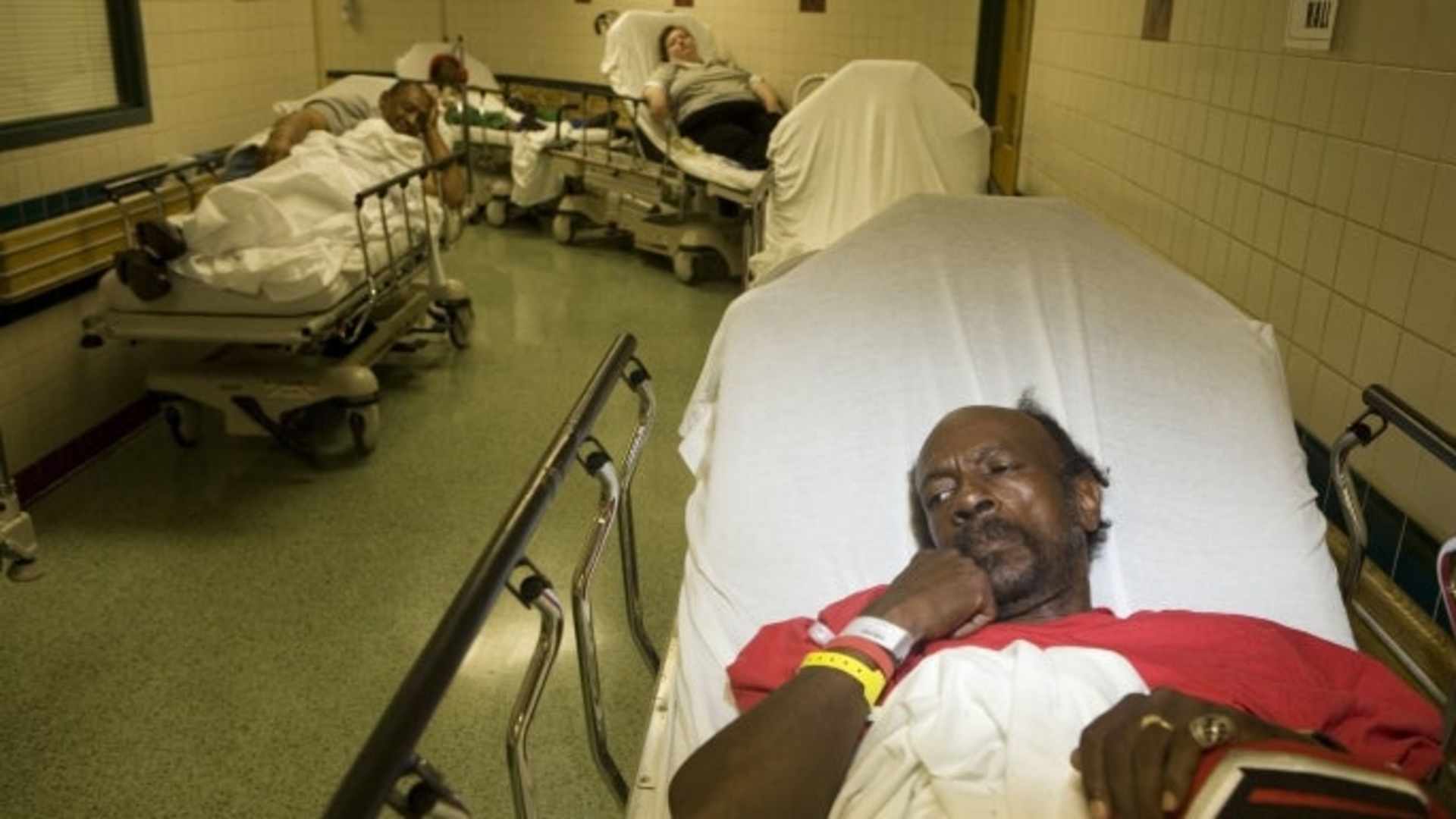 Grady Memorial Hospital in Atlanta, where many patients are forced to wait for treatment in the hallways due to lack of space and over crowding in the emergency room, 2006.