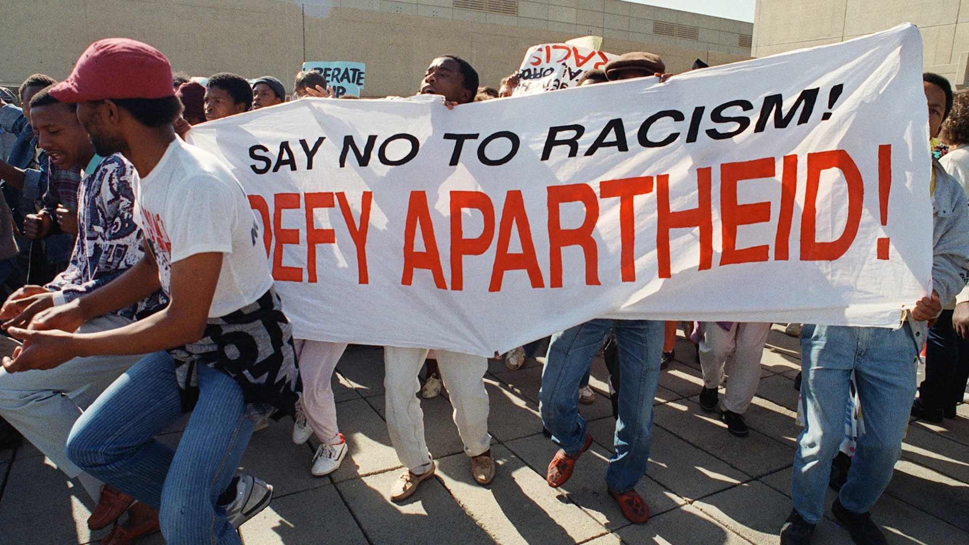 A protest at Johannesburg's Wits Medical School during South African Apartheid in 1989.