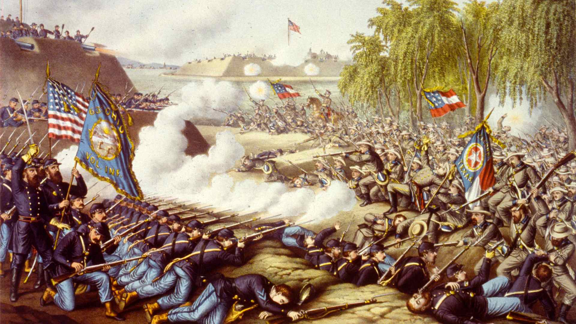4th October 1862: Union and Confederate soldiers fighting during the battle of Corinth in Mississippi. (Photo by MPI/Getty Images)