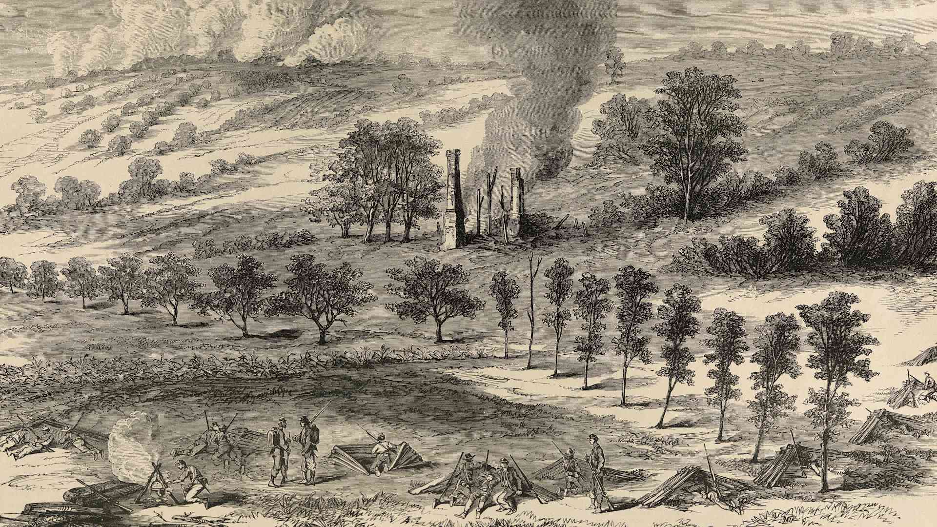 History Of The American Civil WarA vintage illustration featuring a small encampment of Union troops before the Battle of Fort Stevens near Washington DC during the American Civil War on 12th July 1864, published in "Frank Leslie's Illustrated History of the Civil War" in New York City, circa 1894. (Photo by Paul Popper/Popperfoto via Getty Images)