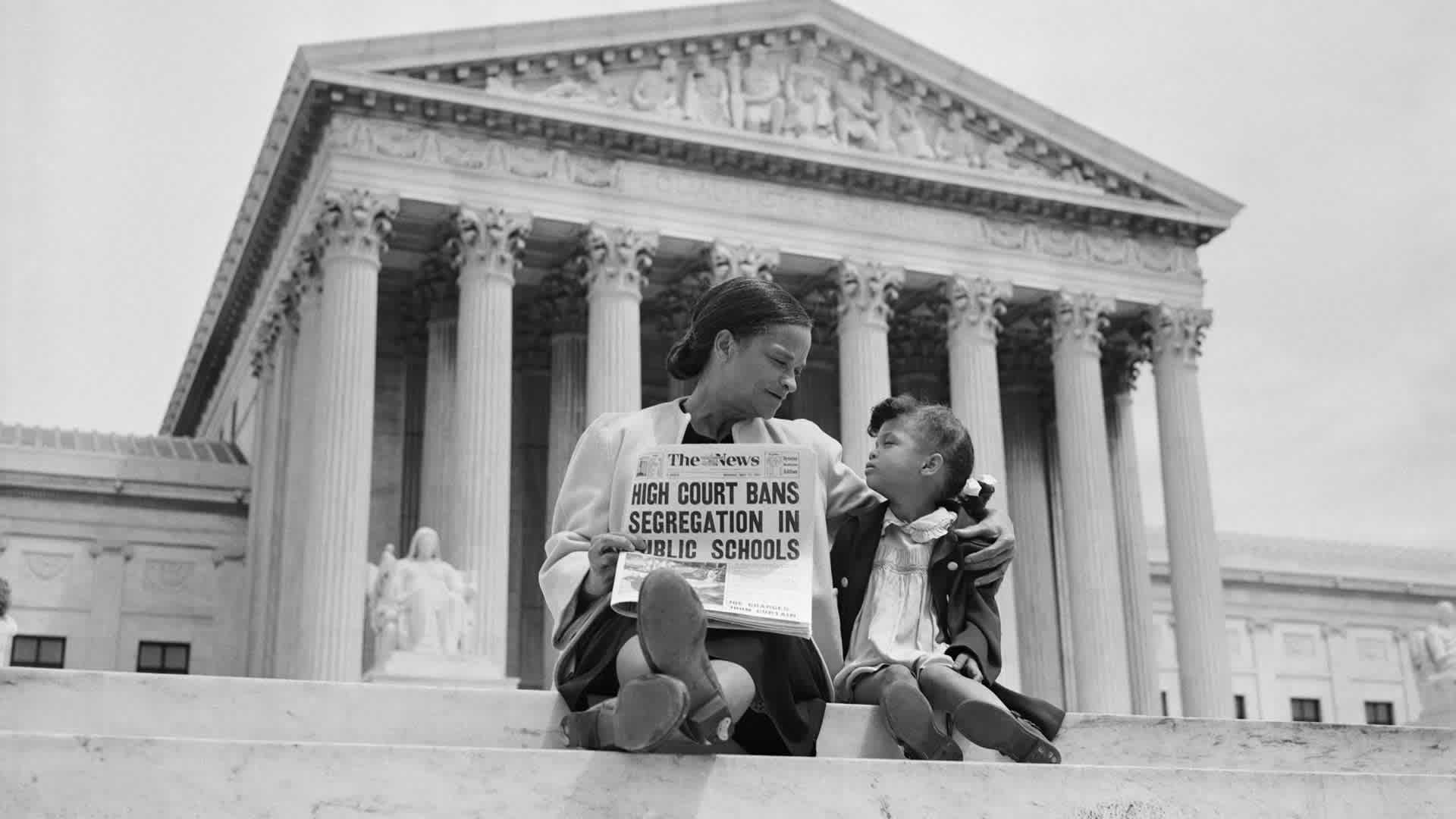 Mother and Daughter at U.S. Supreme CourtNettie Hunt and her daughter Nickie sit on the steps of the U.S. Supreme Court. Nettie explains to her daughter the meaning of the high court's ruling in the Brown Vs. Board of Education case that segregation in public schools is unconstitutional.