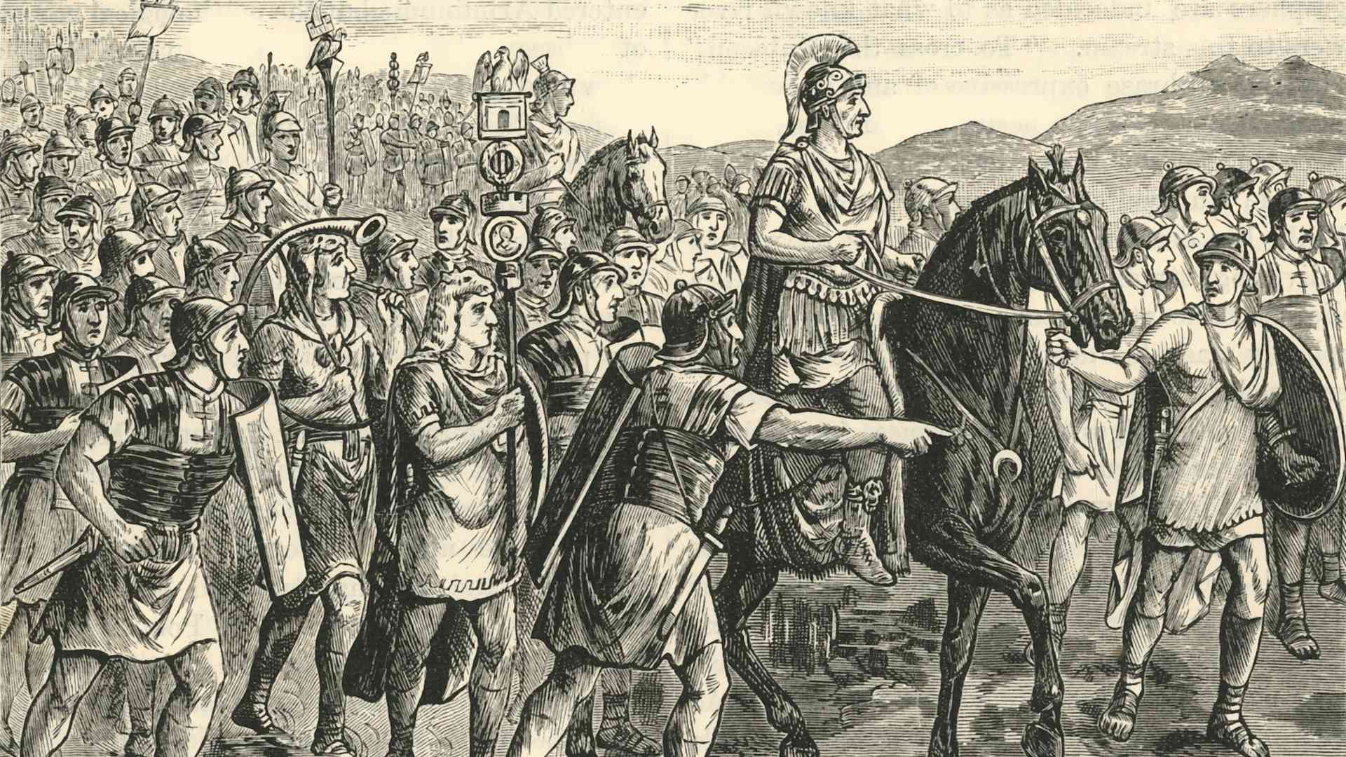 Caesar Crossing The Rubicon'Caesar Crossing the Rubicon', 1890. From "Cassell's Illustrated Universal History Vol. II - Rome", by Edmund Ollier. [Cassell and Company, Limited, London, Paris and Melbourne, 1890]. Artist Unknown. (Photo by The Print Collector via Getty Images)