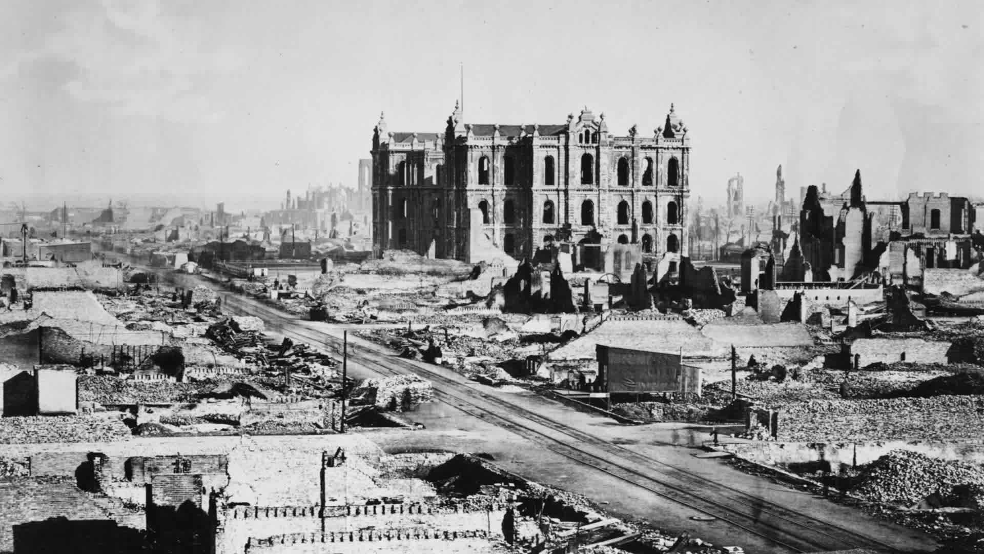 Great Chicago Fire A view of the ruins in the aftermath of the Great Chicago Fire, Illinois, October 1871. (Photo by Archive Photos/Getty Images)
