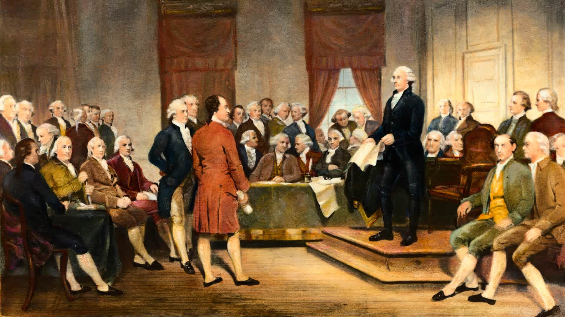 Signing of the United States Constitution(Original Caption) The signing of the United States Constitution in 1787. Undated painting by Stearns.