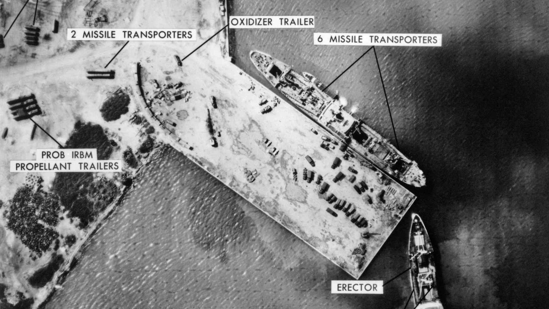 1960s NOVEMBER 5 1962 PHOTO REVEALS MISSILE EQUIPMENT NOW LOADED ON FREIGHTERS PREVIOUSLY ON DOCKSIDE CUBAN MISSILE CRISIS.