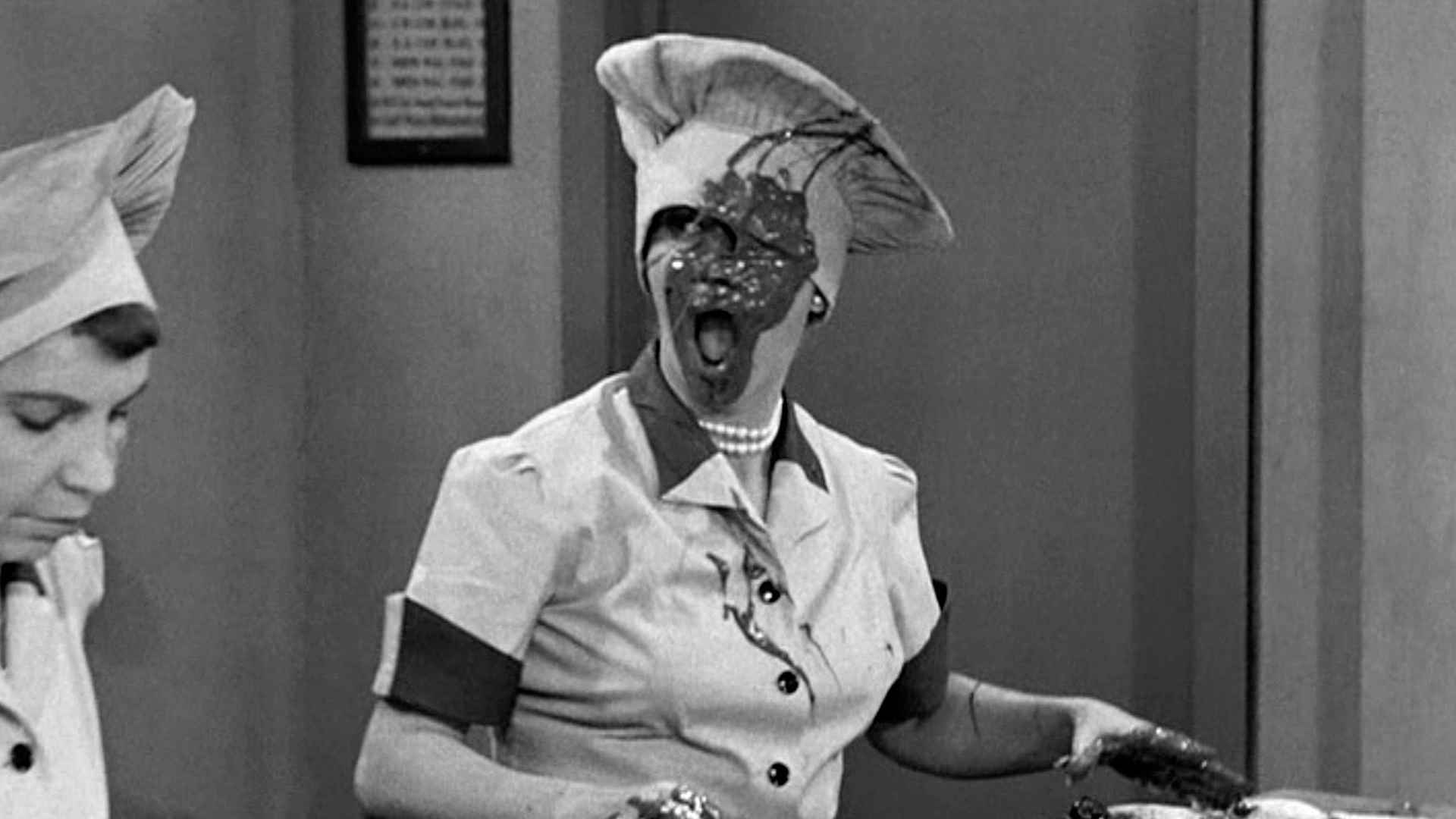 Actresses Lucille Ball (right) and Amanda Milligan in a classic episode of the television comedy 'I Love Lucy' entitled 'Job Switching,' which aired on May 30, 1952.