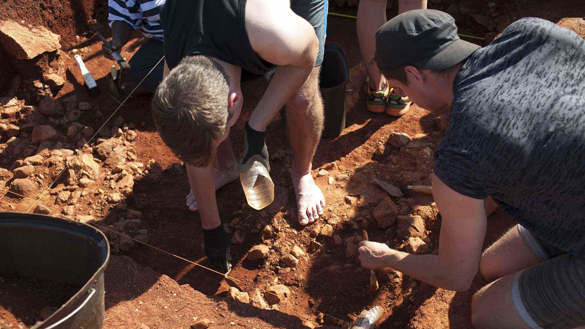 The excavation of Homo naledi in South Africa, 2015.