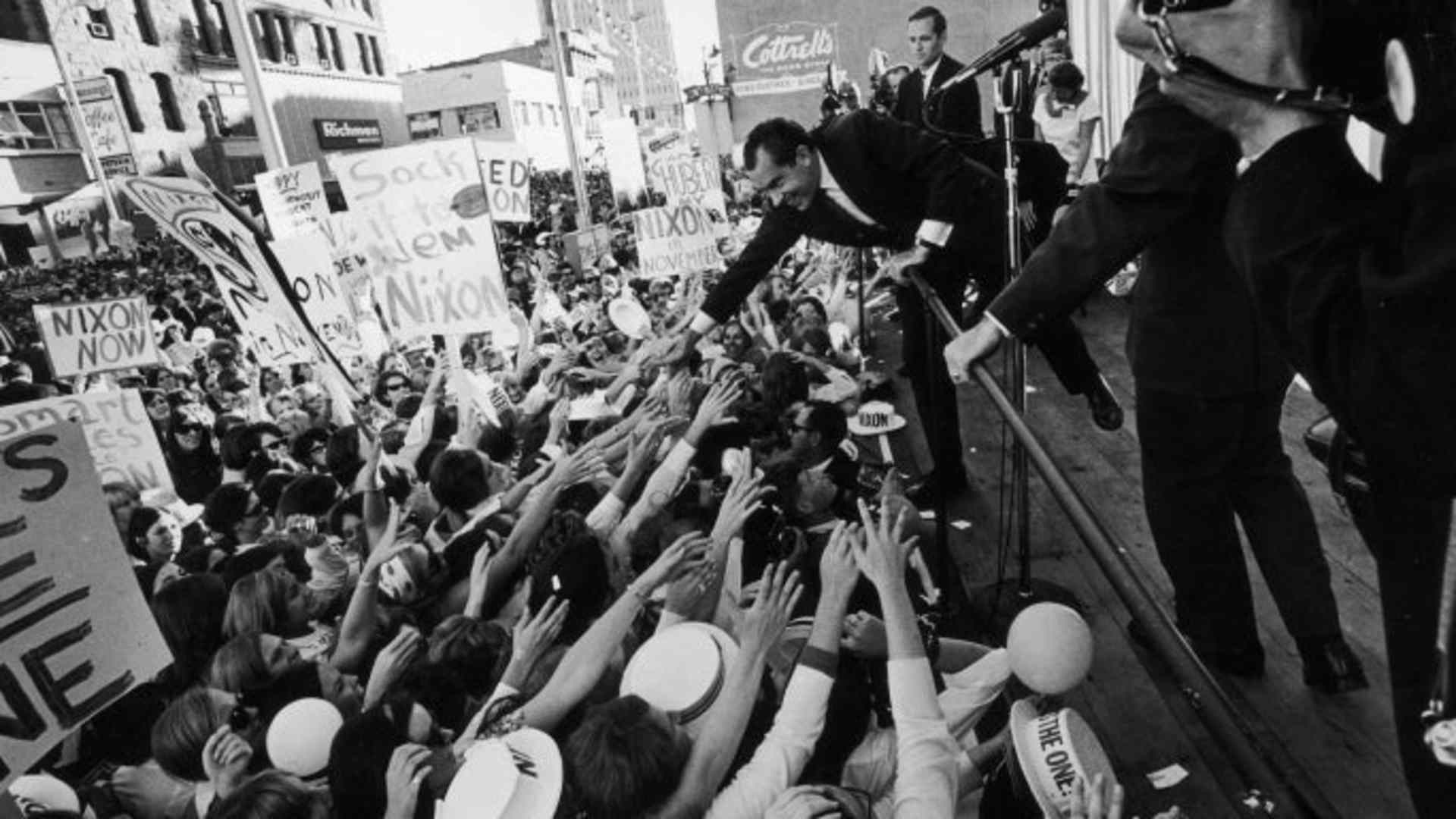 Republican presidential candidate Richard Nixon during a campaign appearance in Denver, Colorado, September 25, 1968. (Credit: Hulton Archive/Getty Images)