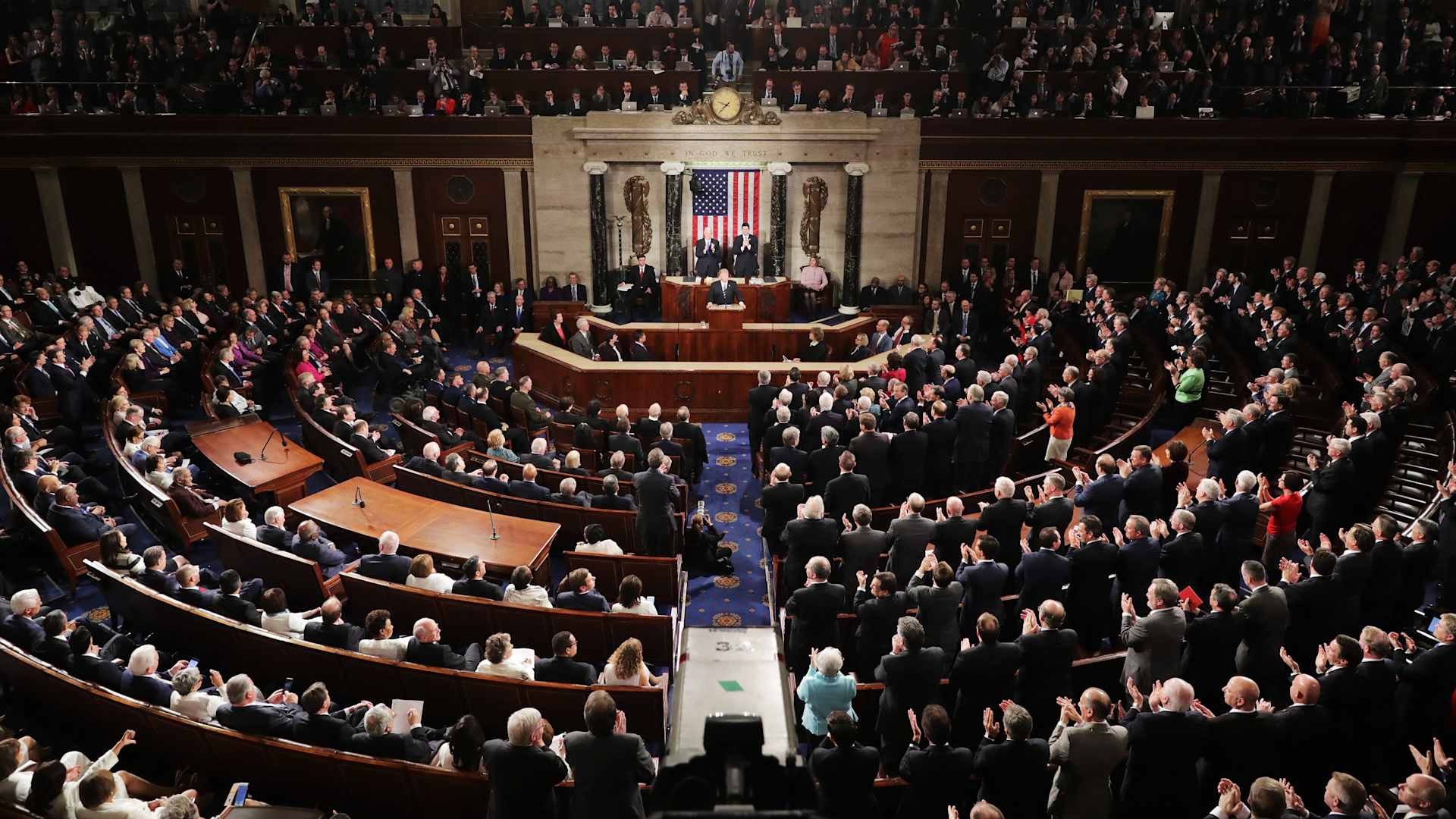 WASHINGTON, DC - FEBRUARY 28: U.S. President Donald Trump addresses a joint session of the U.S. Congress on February 28, 2017 in the House chamber of the U.S. Capitol in Washington, DC. Trump's first address to Congress focused on national security, tax and regulatory reform, the economy, and healthcare. (Photo by Chip Somodevilla/Getty Images)