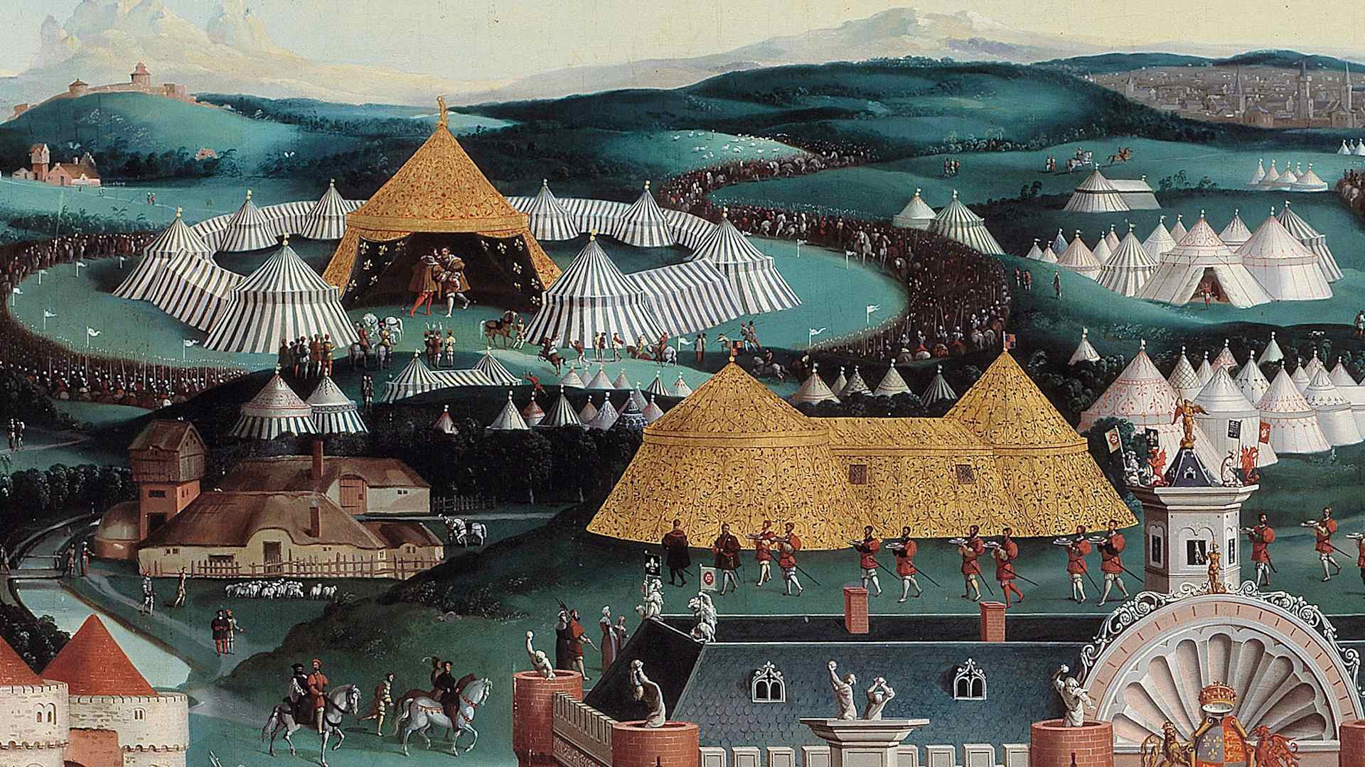 Detail, 'Interview between Francois I and Henry VIII at the Field of the Cloth of Gold on 7 June 1520,' Painting by Friedrich August Bouterwek, 1845