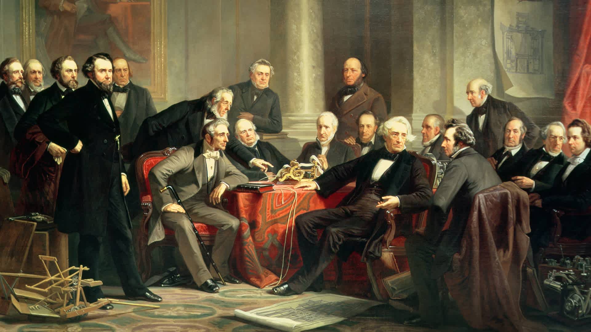 Smithsonian Institution, Washington DC, USAMen of Progress: group portrait of the great American inventors of the Victorian Age, 1862 (Photo by Art Images via Getty Images)