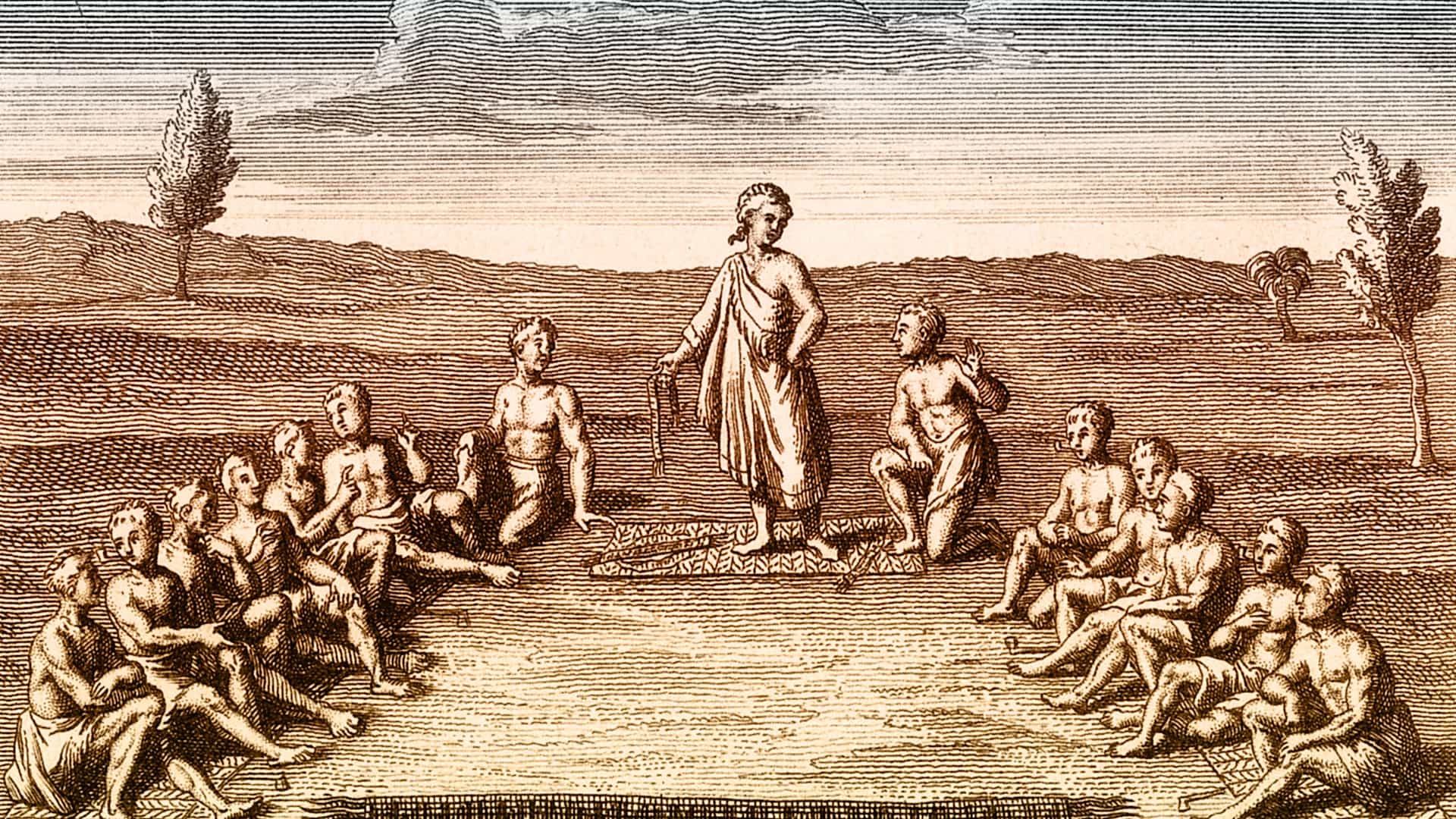 The Five Nation Confederacy. Engraving from Pere Joseph Francois Lafitau, "Moeurs des sauvages ameriquains." Paris, 1724.