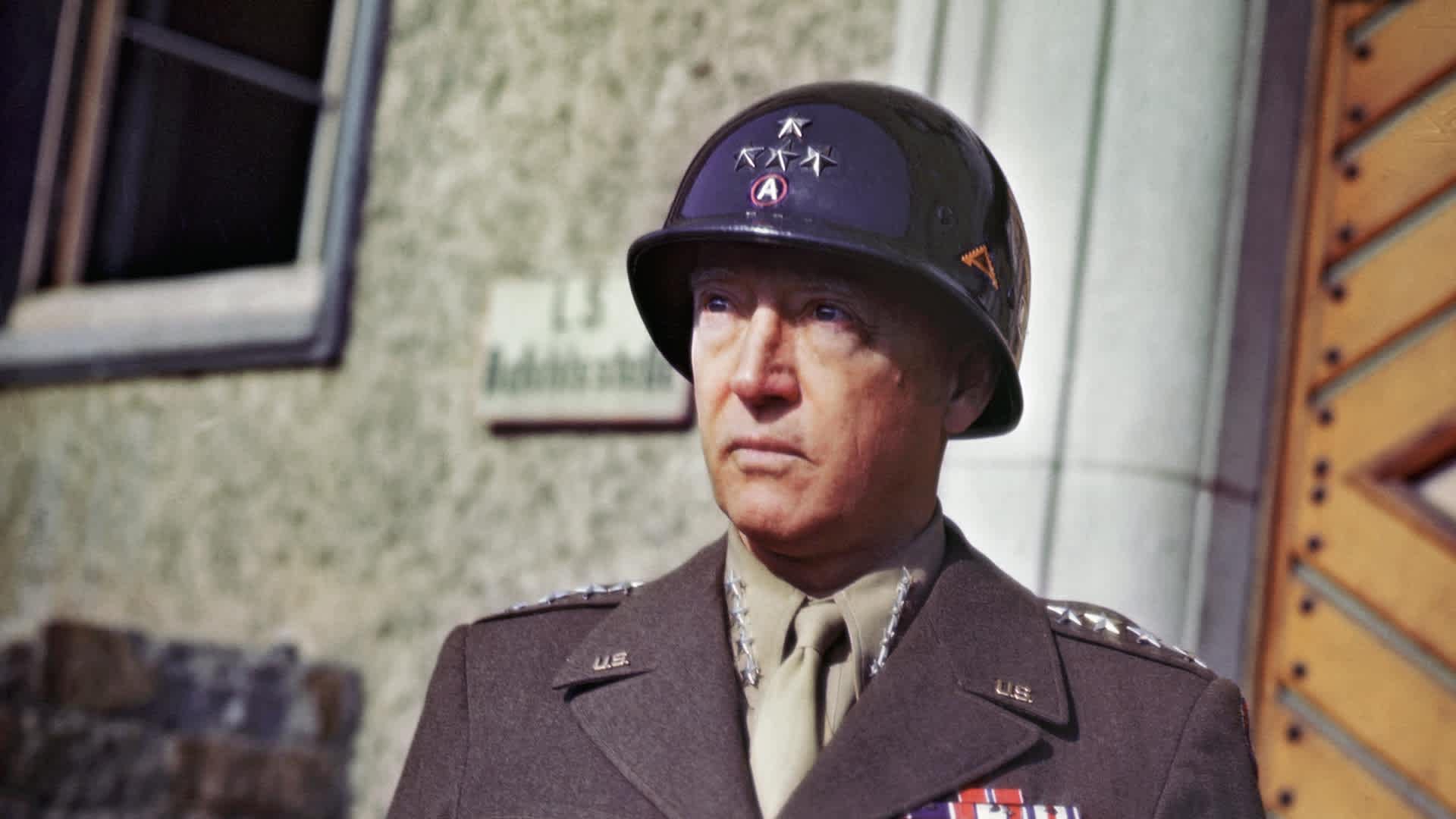 General George Patton in Uniform (Original Caption) Waist-up portrait of General George S. Patton, Jr. in uniform, 1943. UPI color slide.