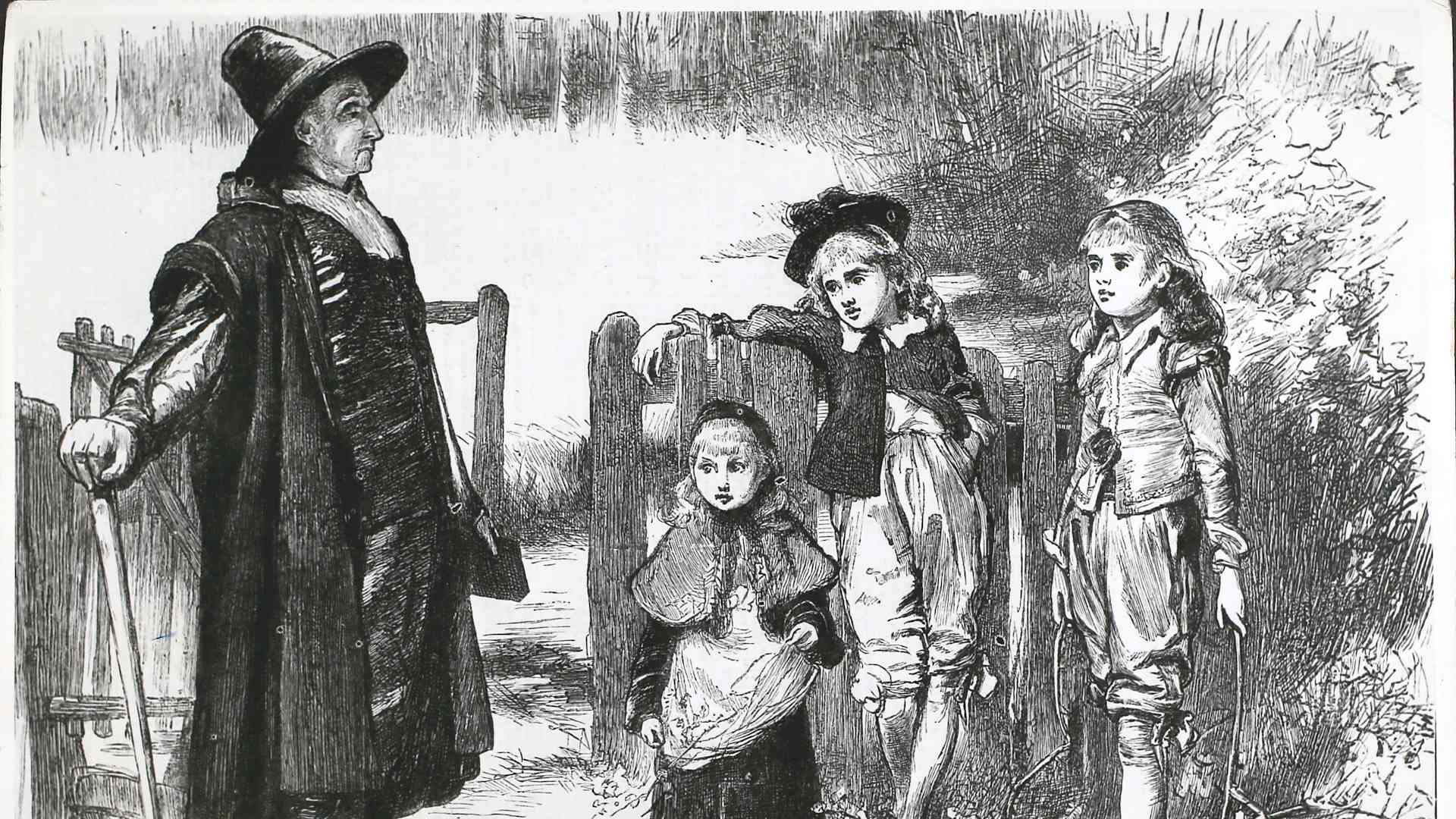 Christmas under the Commonwealth, A Puritan rebuking children for the iddotry of picking holly. (Photo by Hulton Archive/Getty Images)