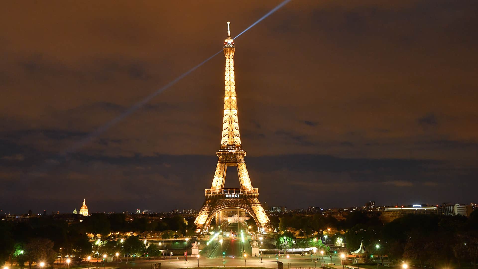 The Eiffel Tower at night.