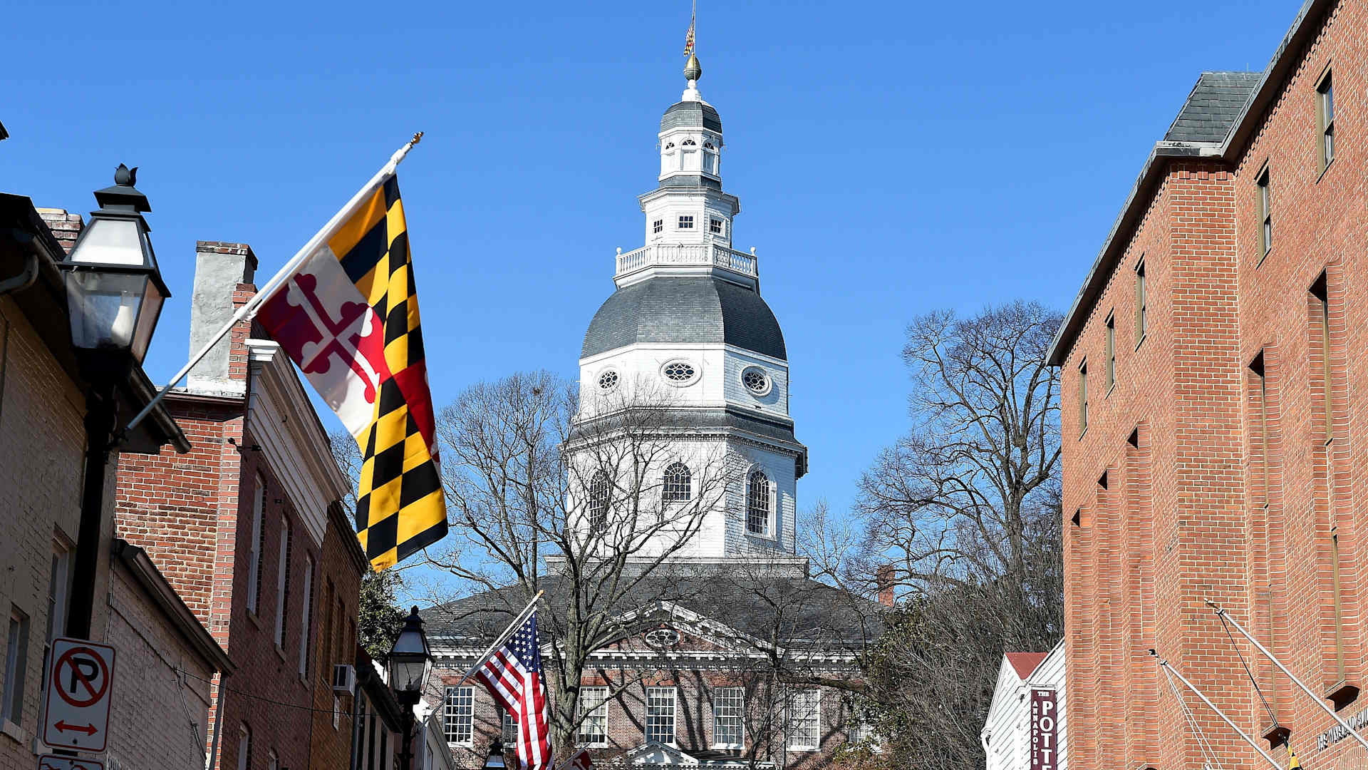 A general view of the Maryland State House prior to the opening of the Maryland General Assembly in Annapolis, MD on January 13, 2021.