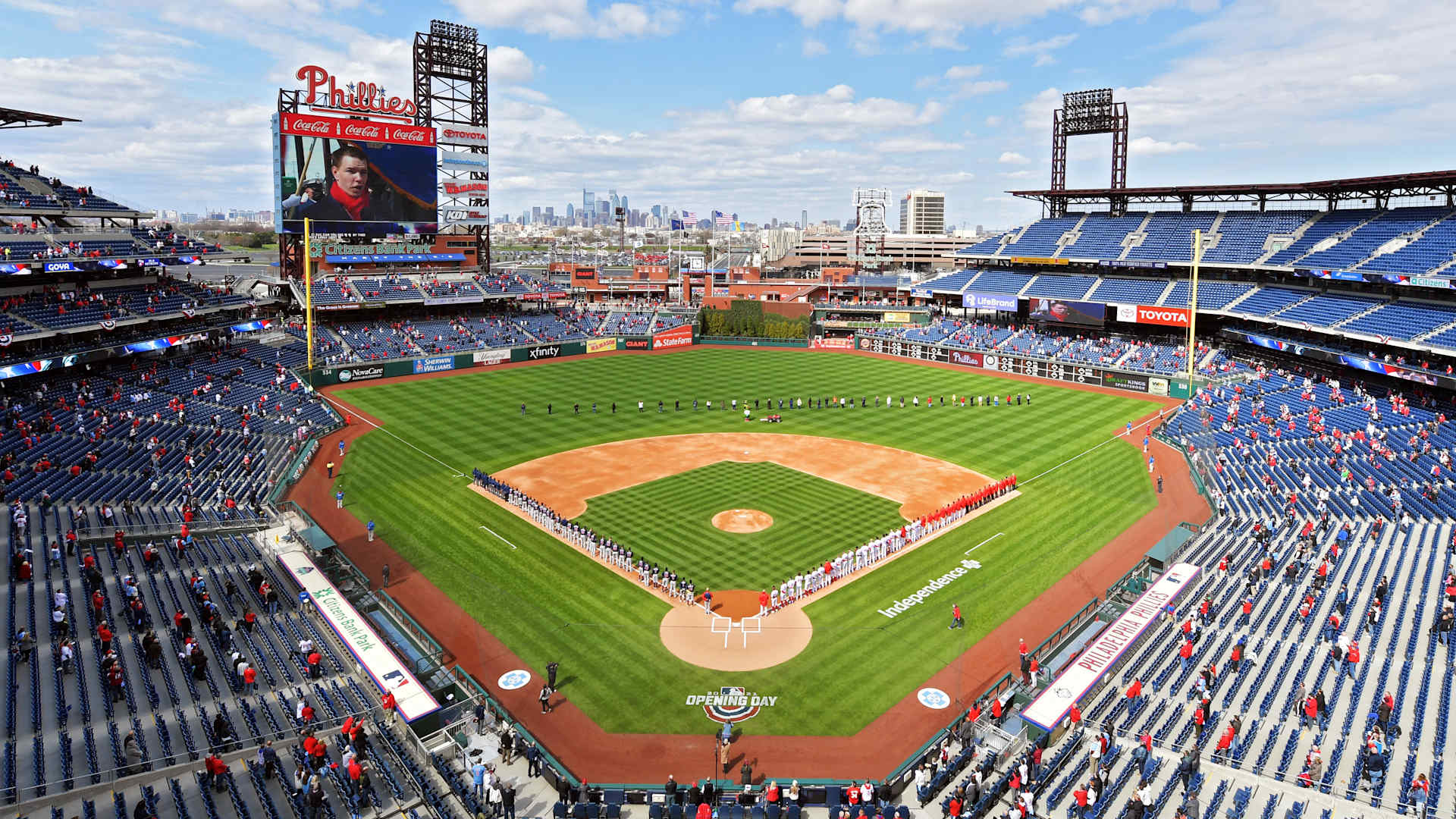 PHILADELPHIA, PA - APRIL 01: A general view during the national anthem before the start of the game between the against the Atlanta Braves and against the Philadelphia Phillies on Opening Day at Citizens Bank Park on April 1, 2021 in Philadelphia, Pennsylvania. (Photo by Drew Hallowell/Getty Images)