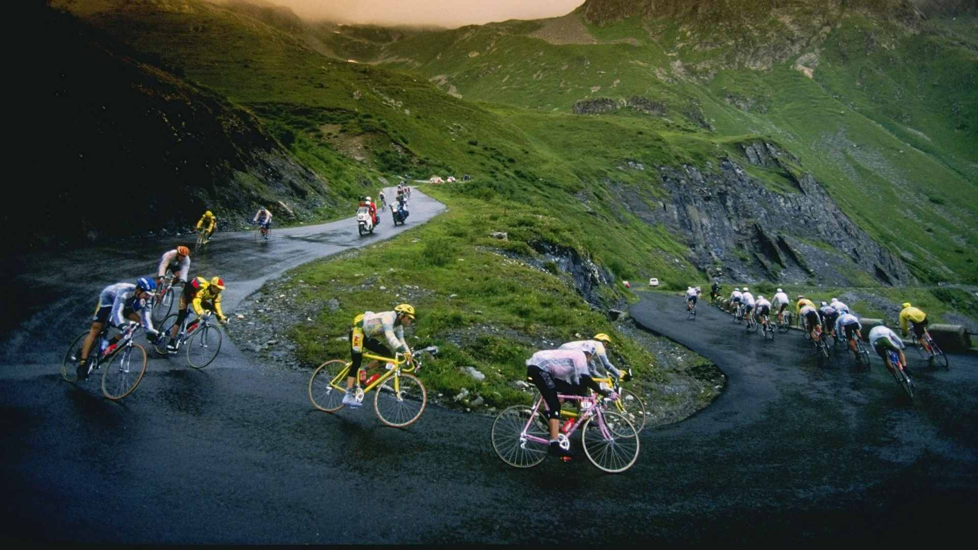 Riders descend a hill during stage seven of the 83rd Tour de France in 1969.