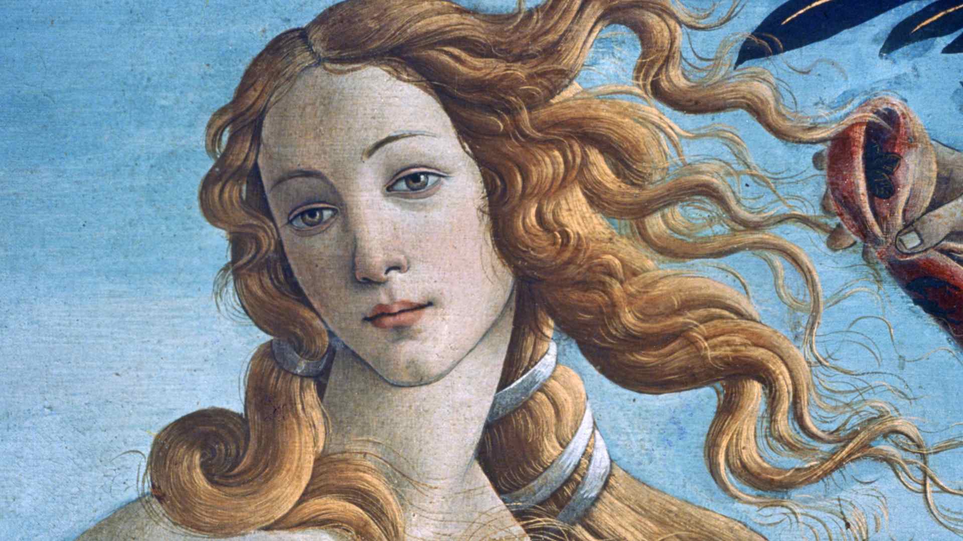 Detail of 'The Birth of Venus,' c. 1485, by Sandro Botticelli, an Italian painter of the early Renaissance in Florence.