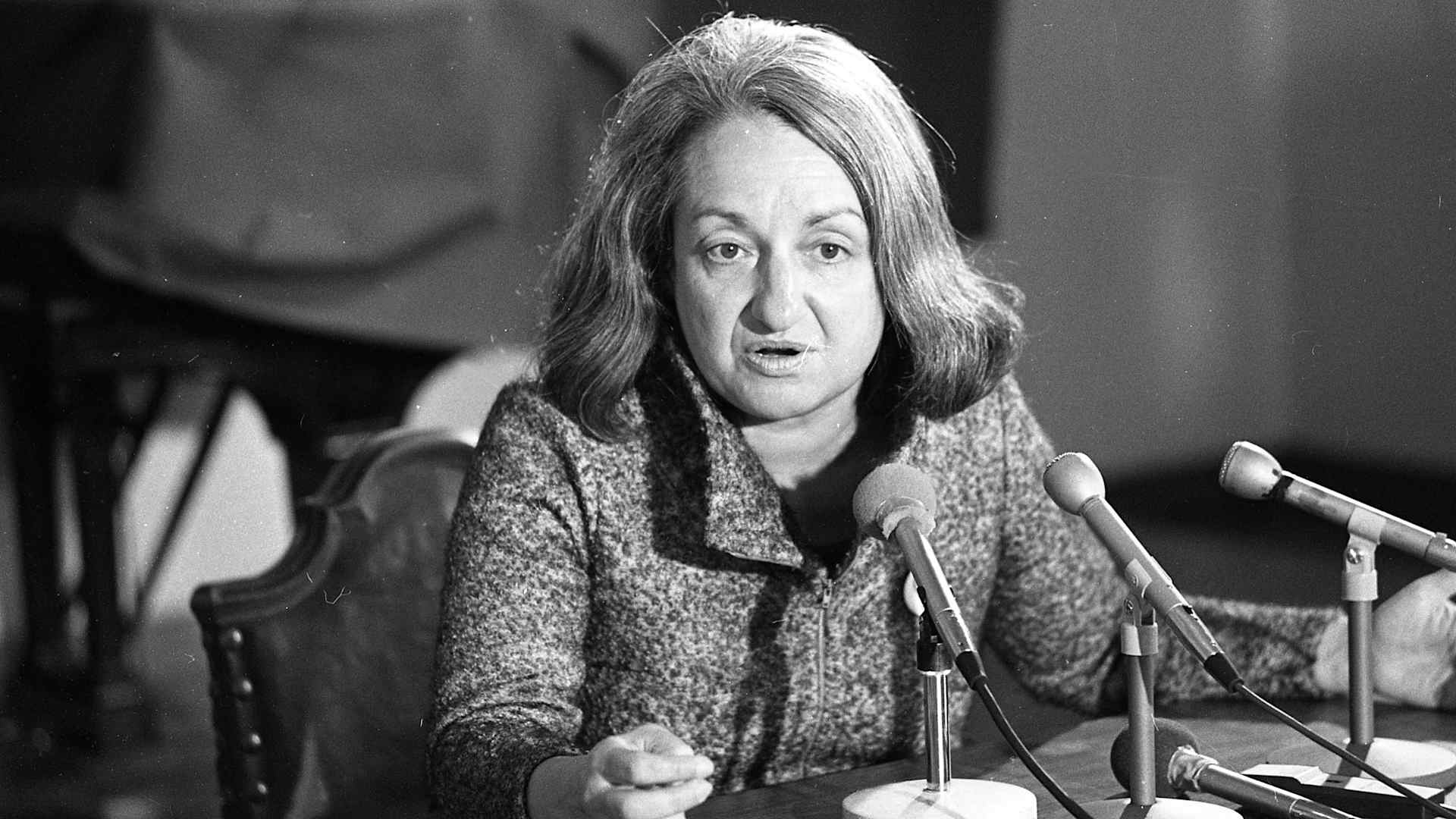 Former NOW president Betty Friedan speaks at a conference at Mills College, Oakland, California, April 6, 1970.