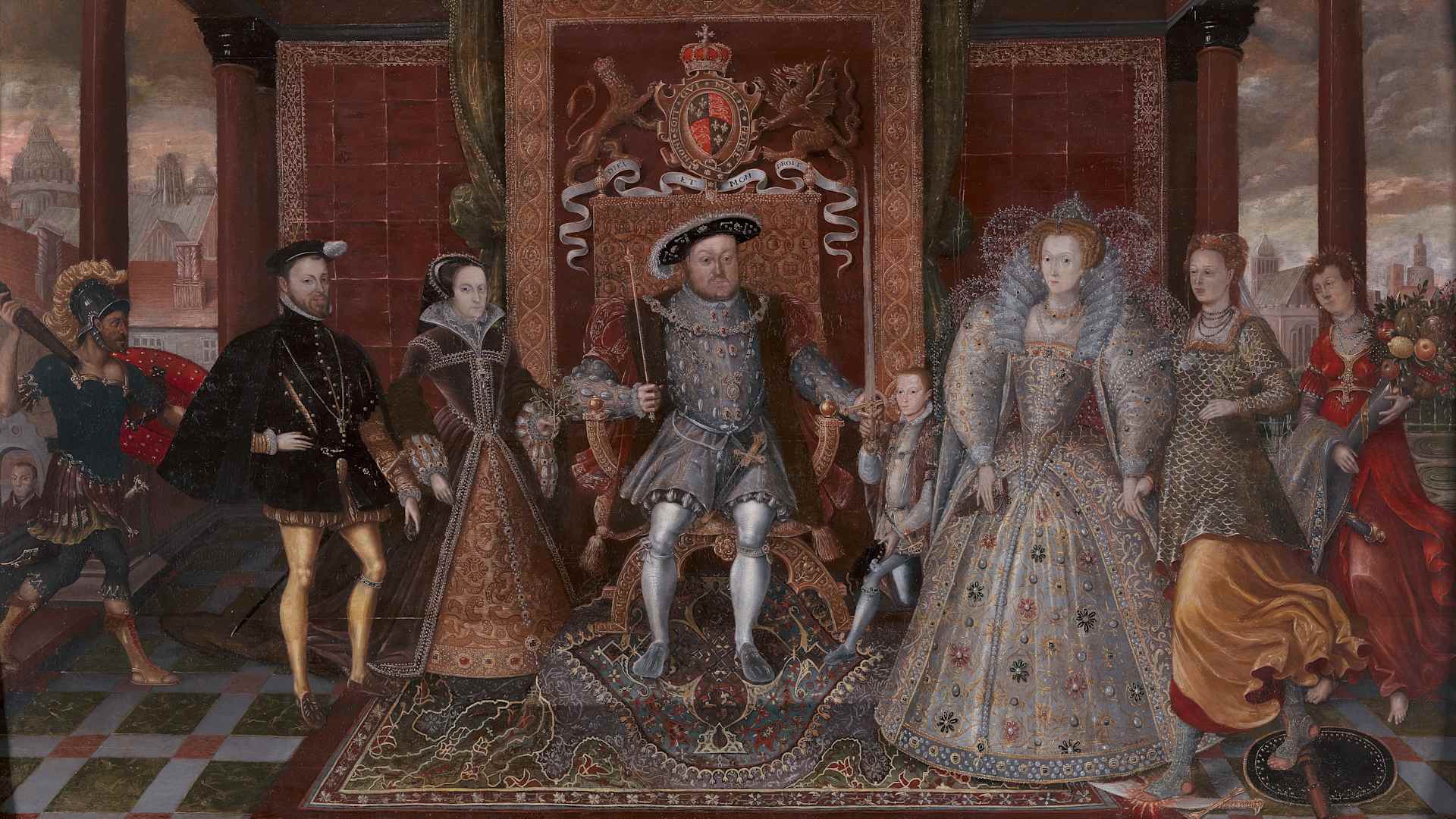 "Allegory of the Tudor Succession (The Family of Henry VIII)," ca. 1590, after Lucas de Heere. Artist unknown.