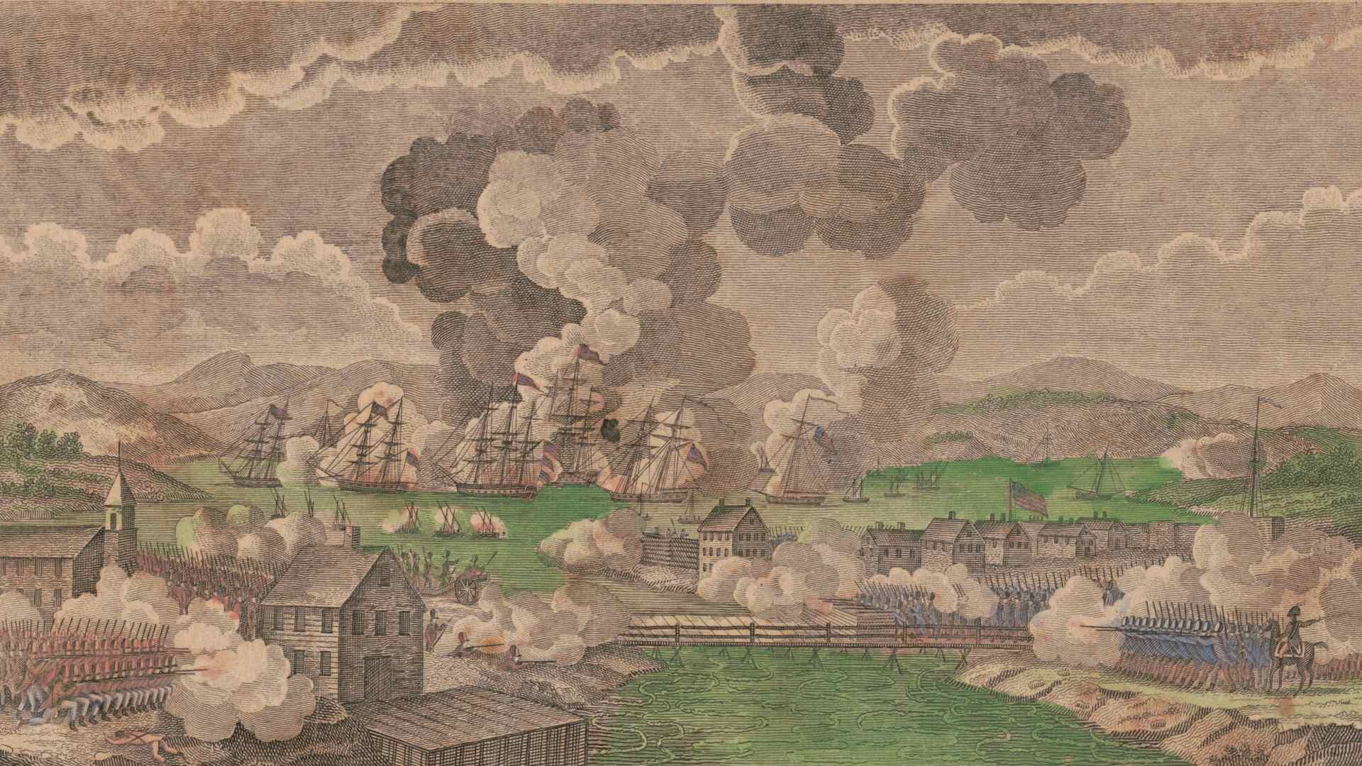 Print shows the Battle of Lake Champlain and the Battle of Plattsburgh, 1814.