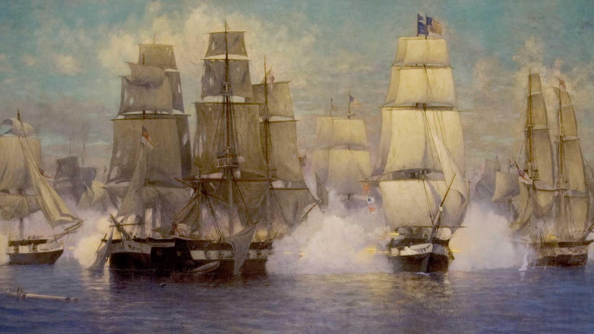 Mural of the Battle of Lake Erie by artist Rufus Zogbaum.