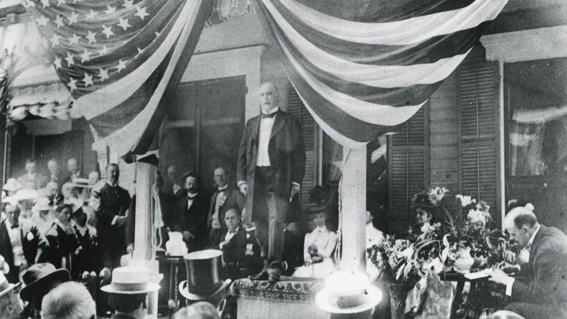 William McKinley speaking to a crowd, 1900.