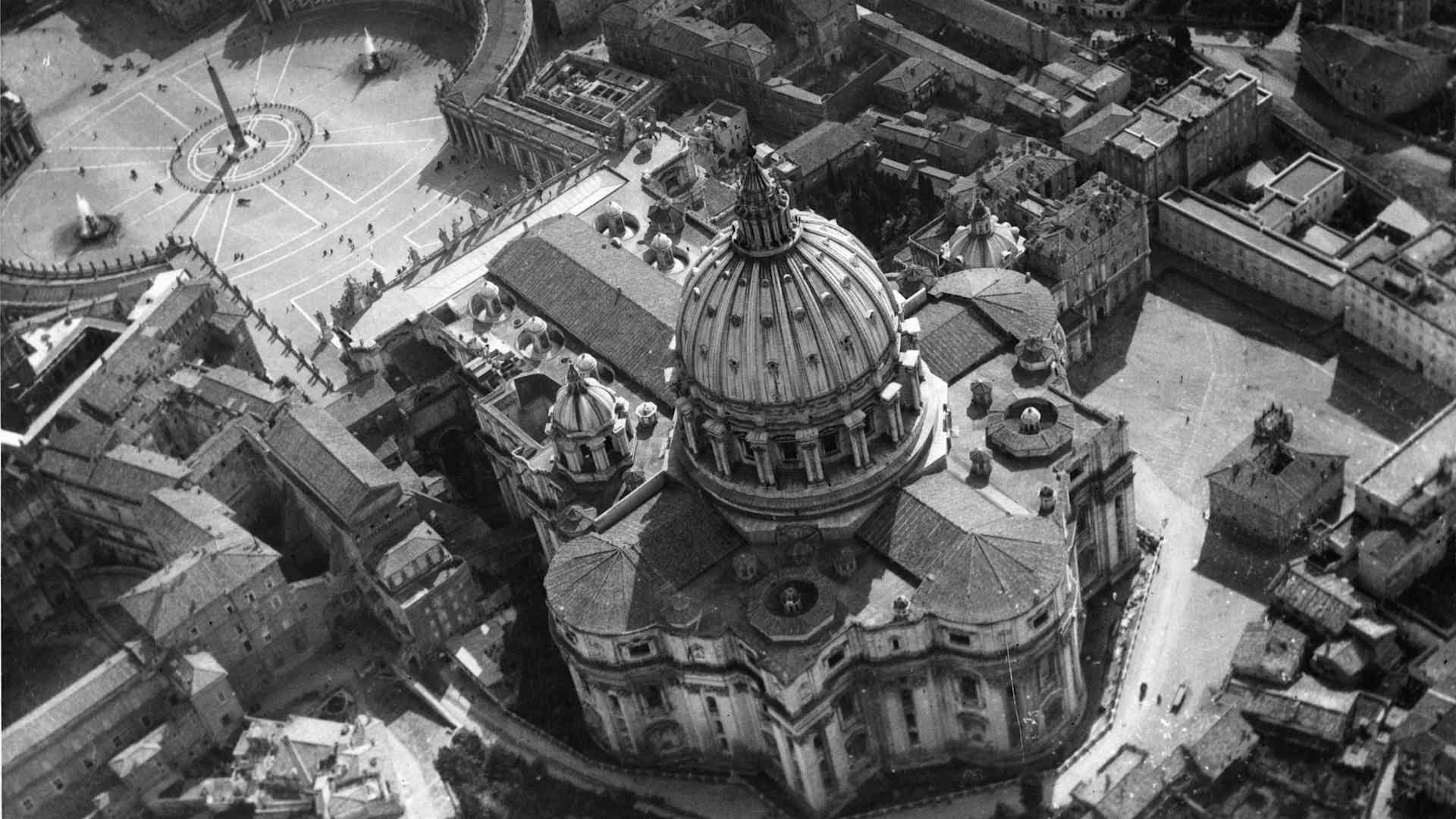 An aerial view of St. Peter's Basilica in Vatican City.