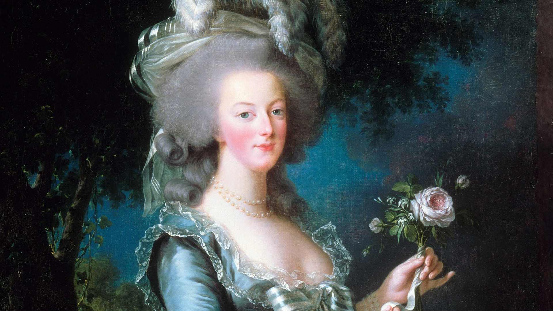 Portrait of Marie Antoinette with a rose. Dated 1783 and painted by Vigée-Le Brun.