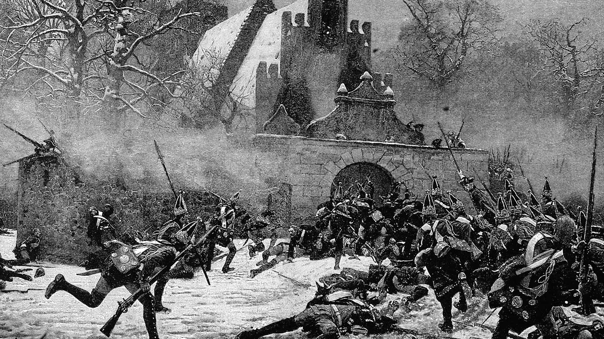 Engraving depicting the Prussian assault on the old stone church at Leuthen in Silesia, during the Seven Years War, December 5, 1757. (Kean Collection/Getty Images)