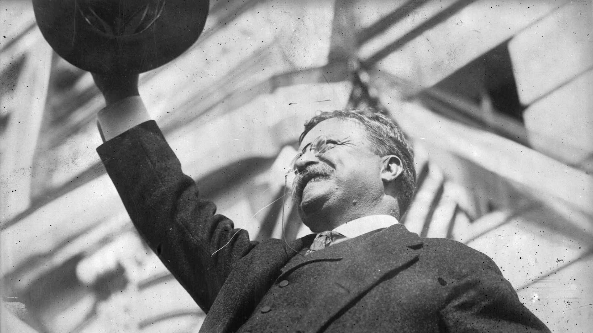 America's youngest president, Theodore Roosevelt (1858 - 1919), who succeeded William McKinley after his assassination. Roosevelt was a popular leader and the first American to receive the Nobel Peace Prize, which was awarded for his mediation in the Russo-Japanese war.