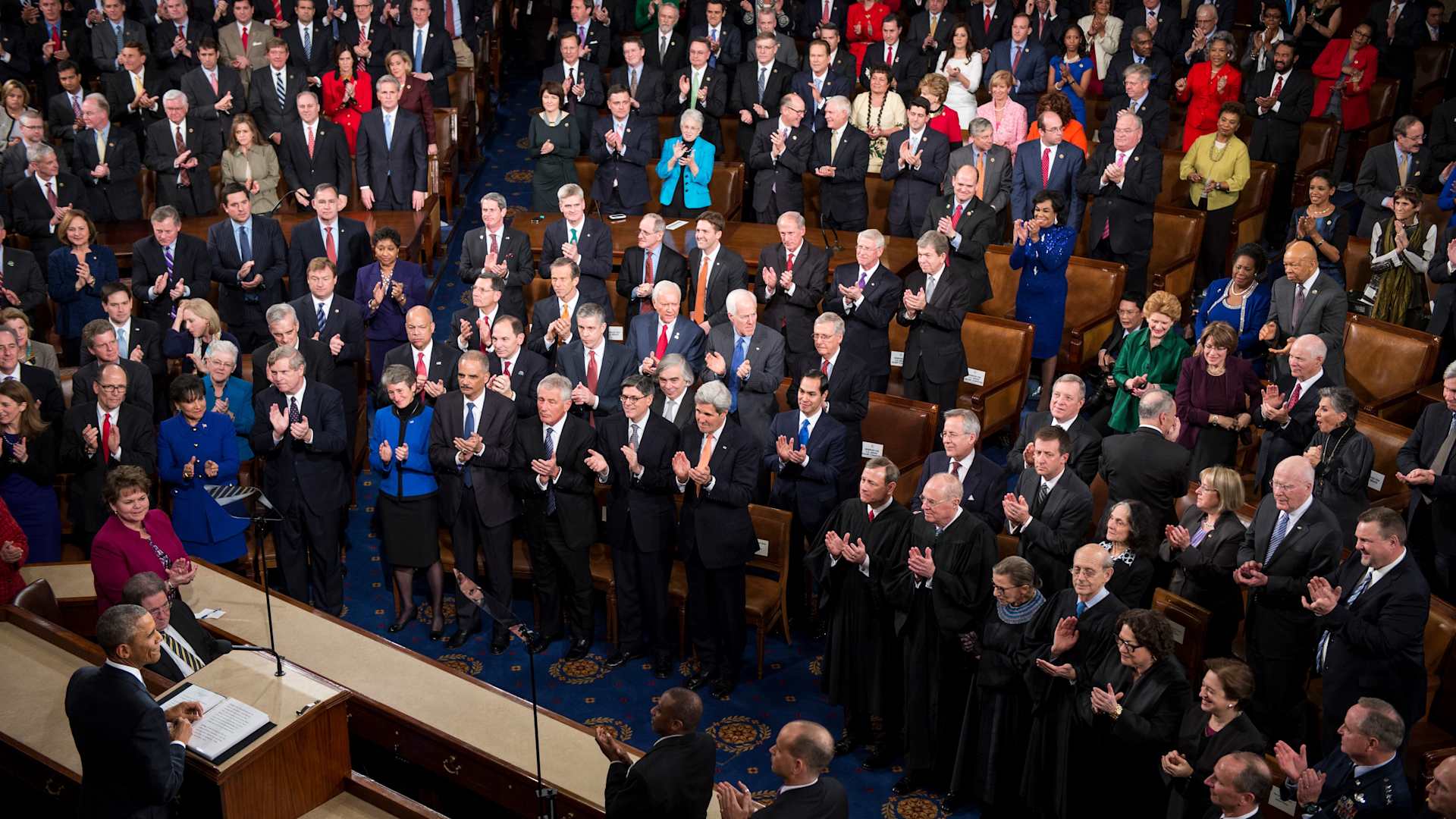 President Barack Obama delivers his State of the Union address in the House chamber in the U.S. Capitol on Tuesday, Jan. 20, 2015.