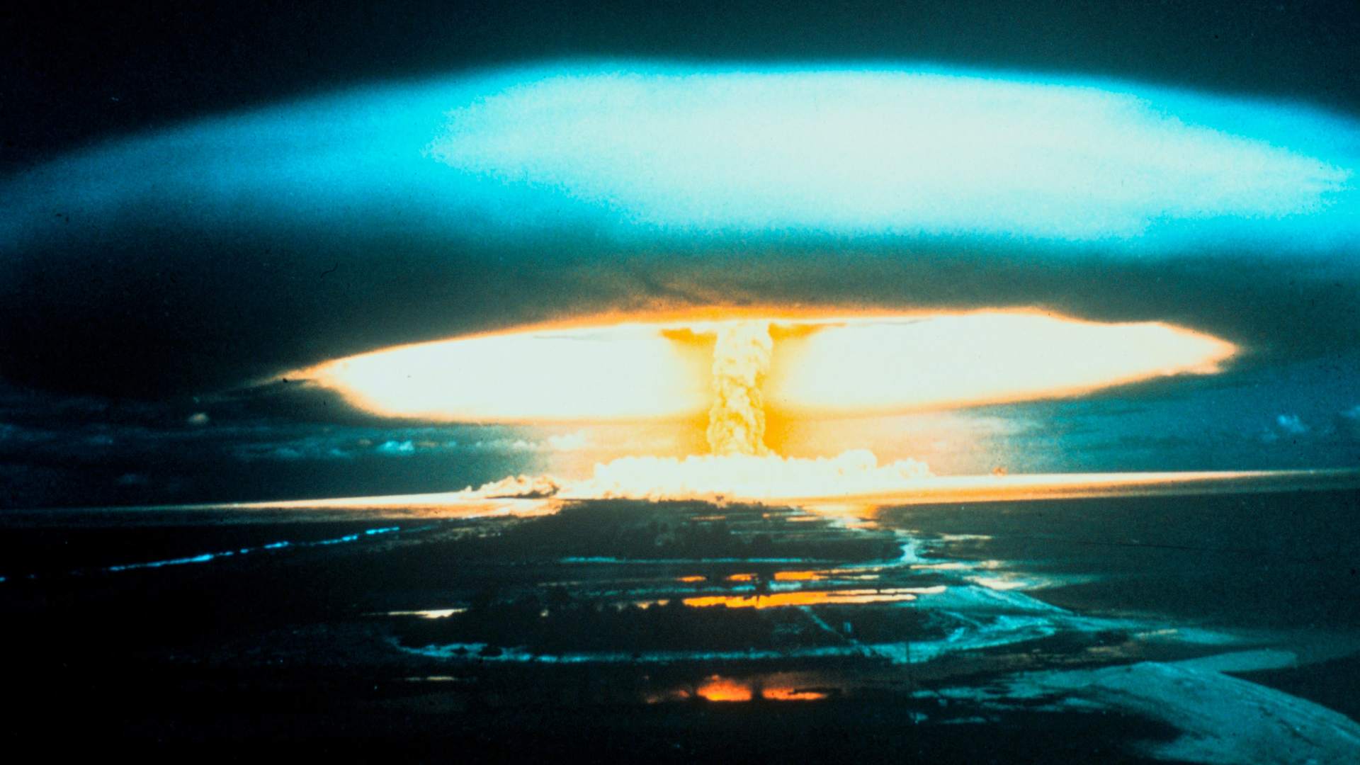 Thermonuclear explosion at Bikini Atoll, March 1954. The unexpected spread of fallout from the test led to awareness of, and research into, radioactive pollution.