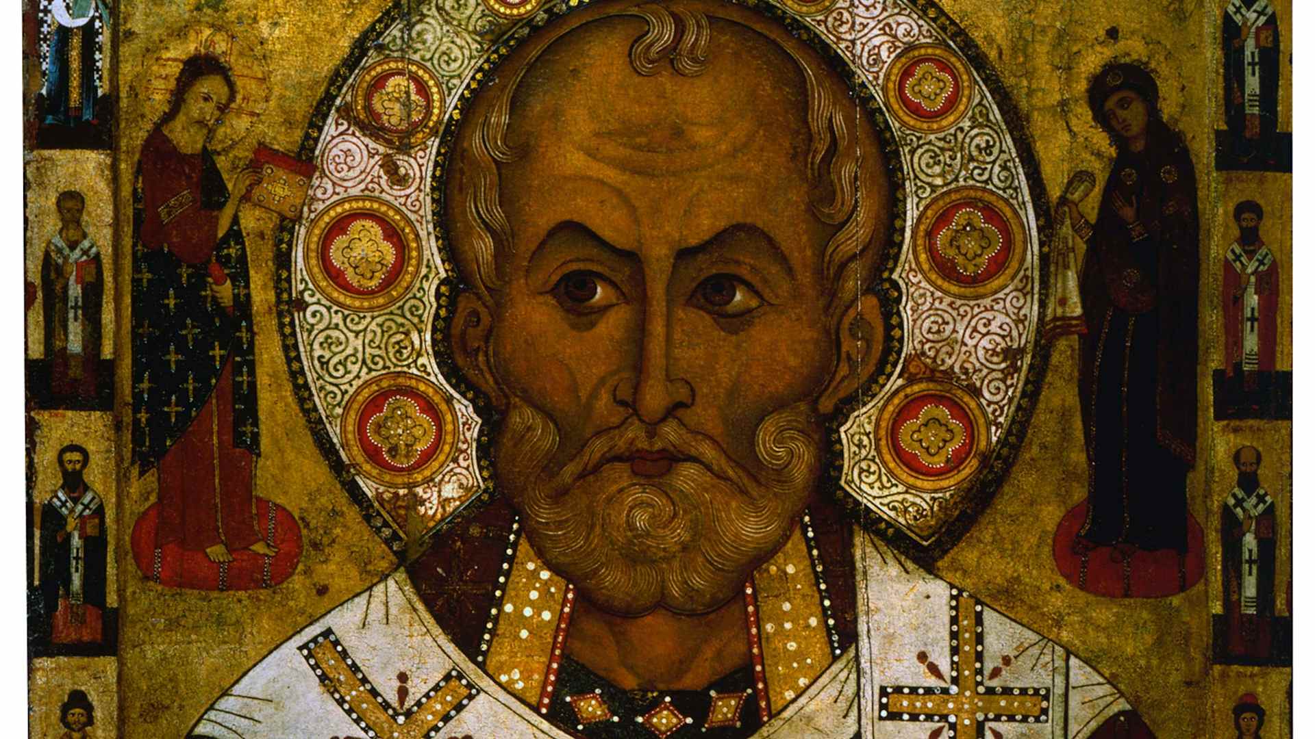 'Saint Nicholas of Lipna', 1294. Petrov, Alexa (Late 13th century). Russian icon painting. Found in the collection of the State Open-air Museum of History and Architecture Novgorodian Kremlin, Novgorod.