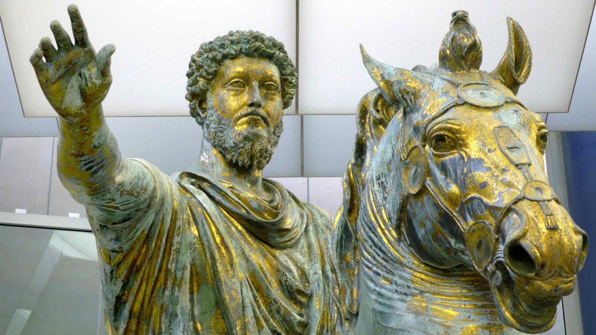 Equestrian statue of Marcus Aurelius, 161-180. Found in the collection of the Musei Capitolini, Rome.