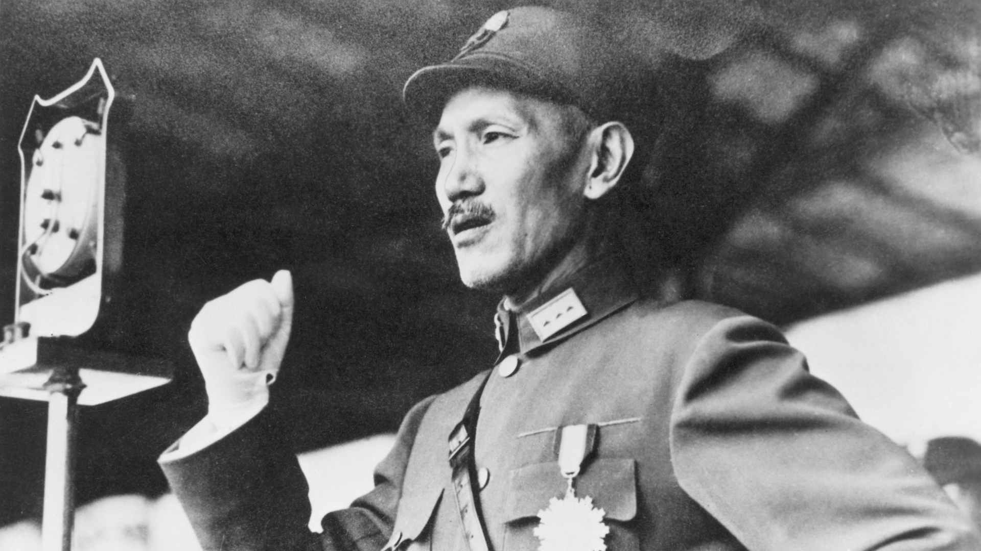 General Chiang Kai-Shek (1887-1975), the Chinese National leader, giving a speech.