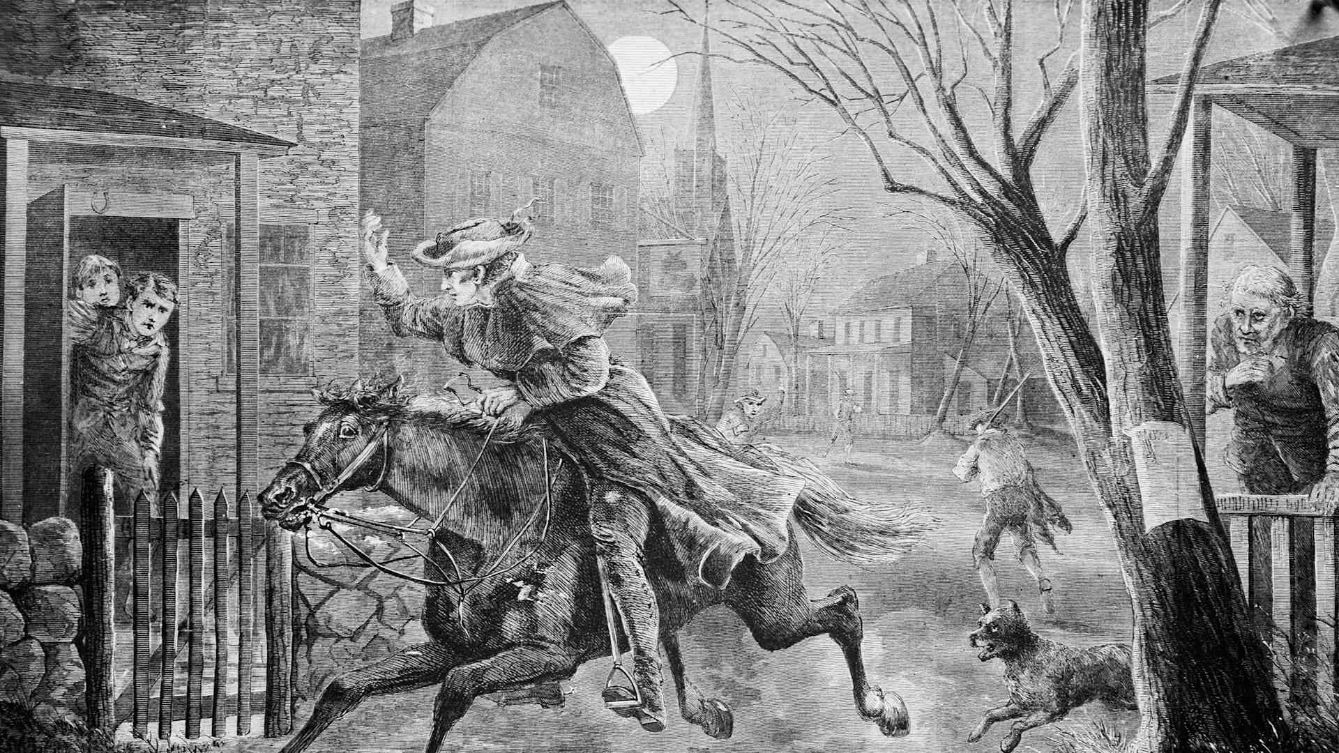 Illustration of Paul Revere's midnight ride, April 19, 1775
