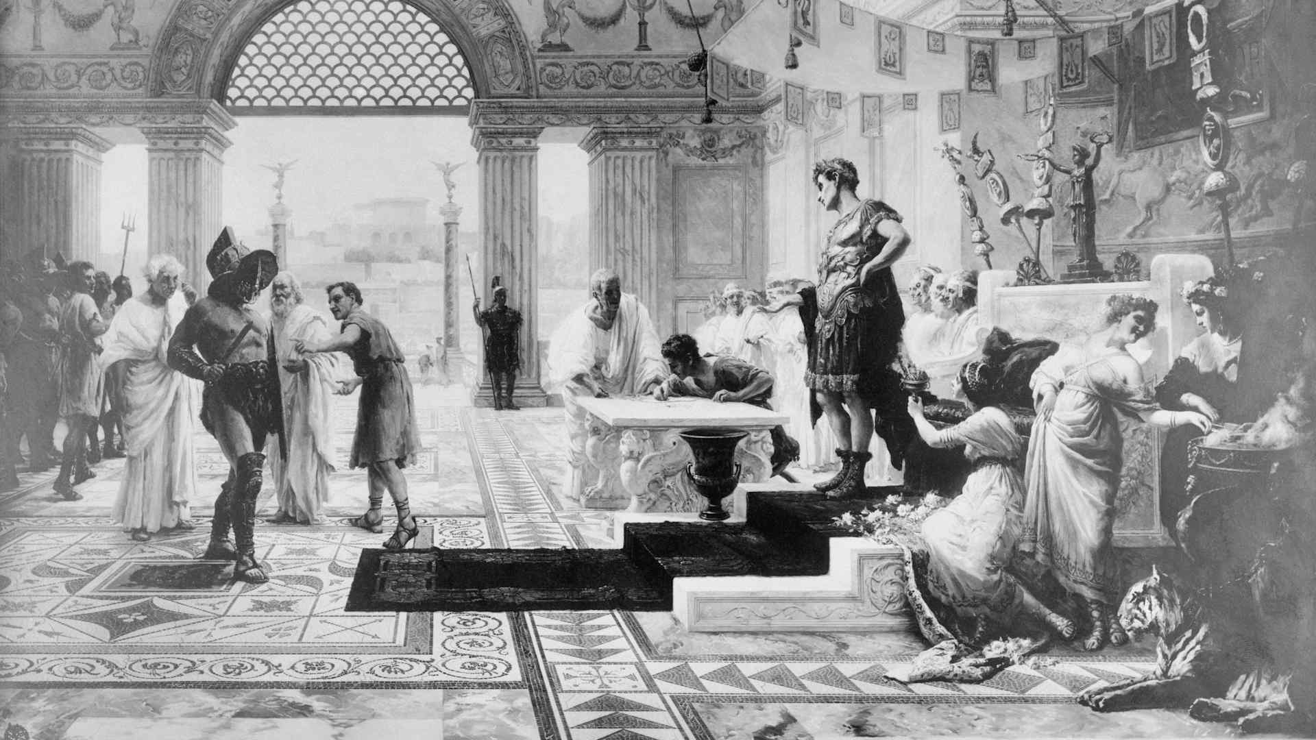 (Original Caption) Caligula (12 AD - 41 AD), Emperor of Rome, 37-41, purchases a gladiator. From a painting, Forti, Chaufforier.