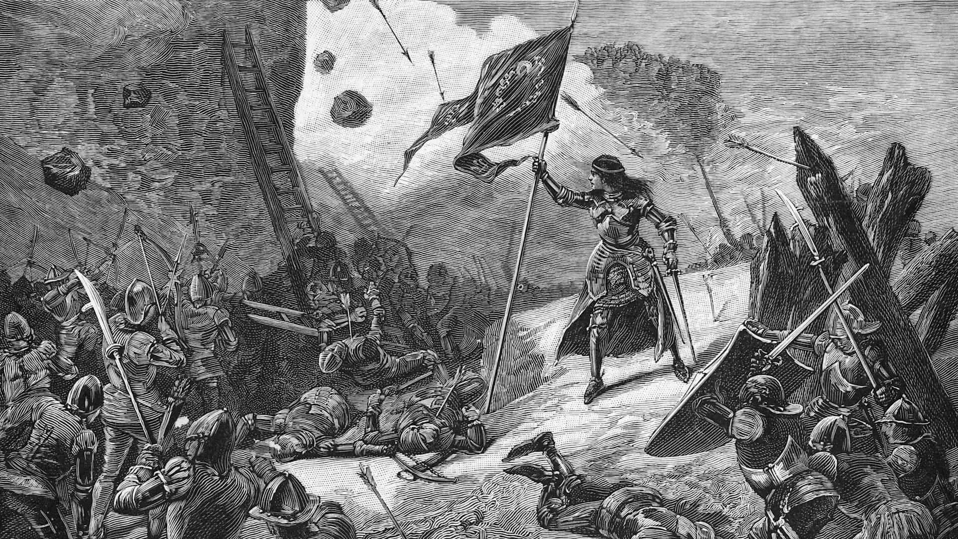 Roman Catholic saint, Joan of Arc (1412 - 1431) in battle at the Siege of Orléans, France, 1428. (Photo by Kean Collection/Getty Images)