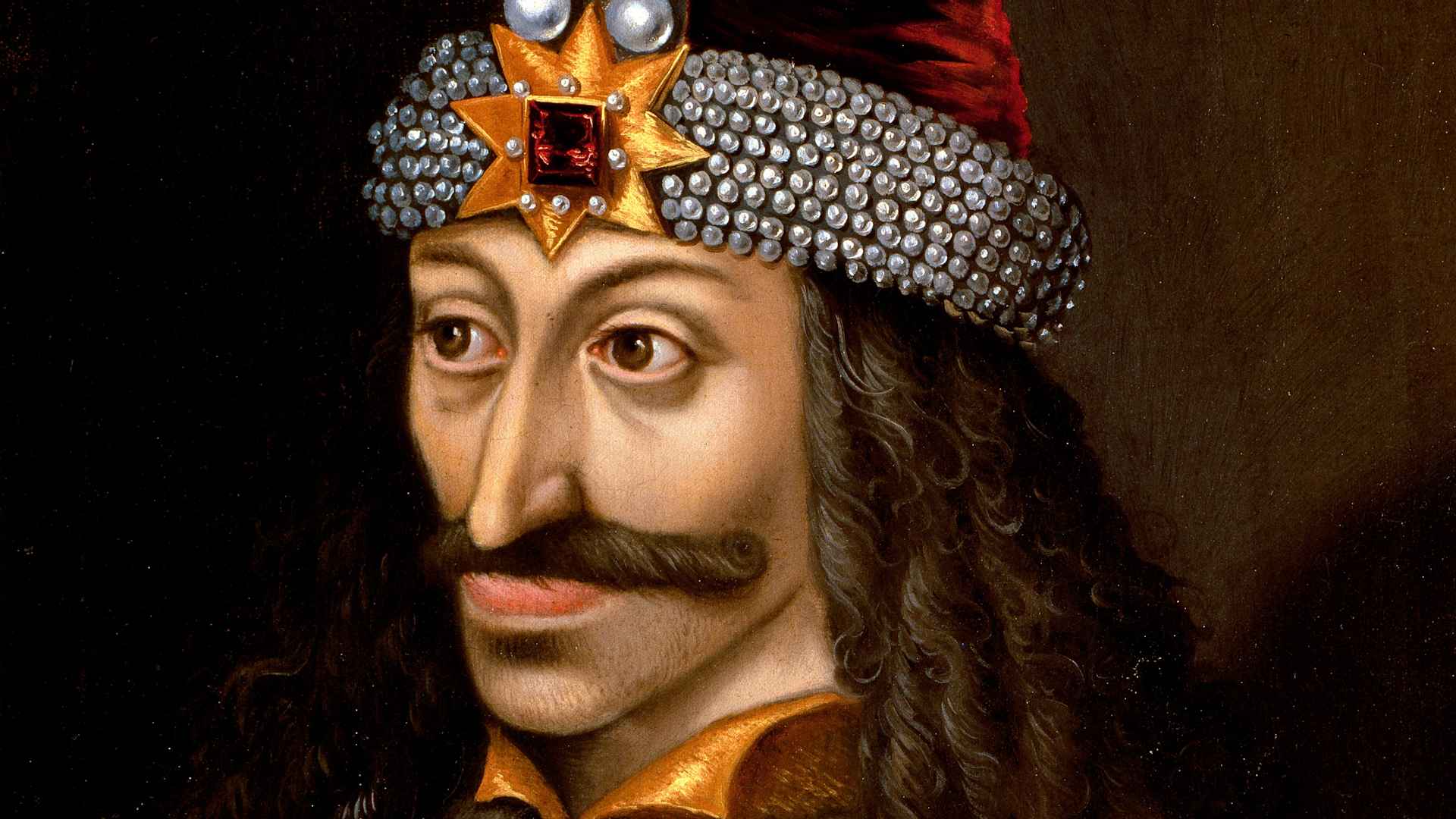 Portrait of Vlad III the Impaler, or Dracula (1431-1476) who was inspired Bram Stoker's novel Dracula, written in 1897. Anonymous painting of the 16th century. Ambras Castle, Austria.