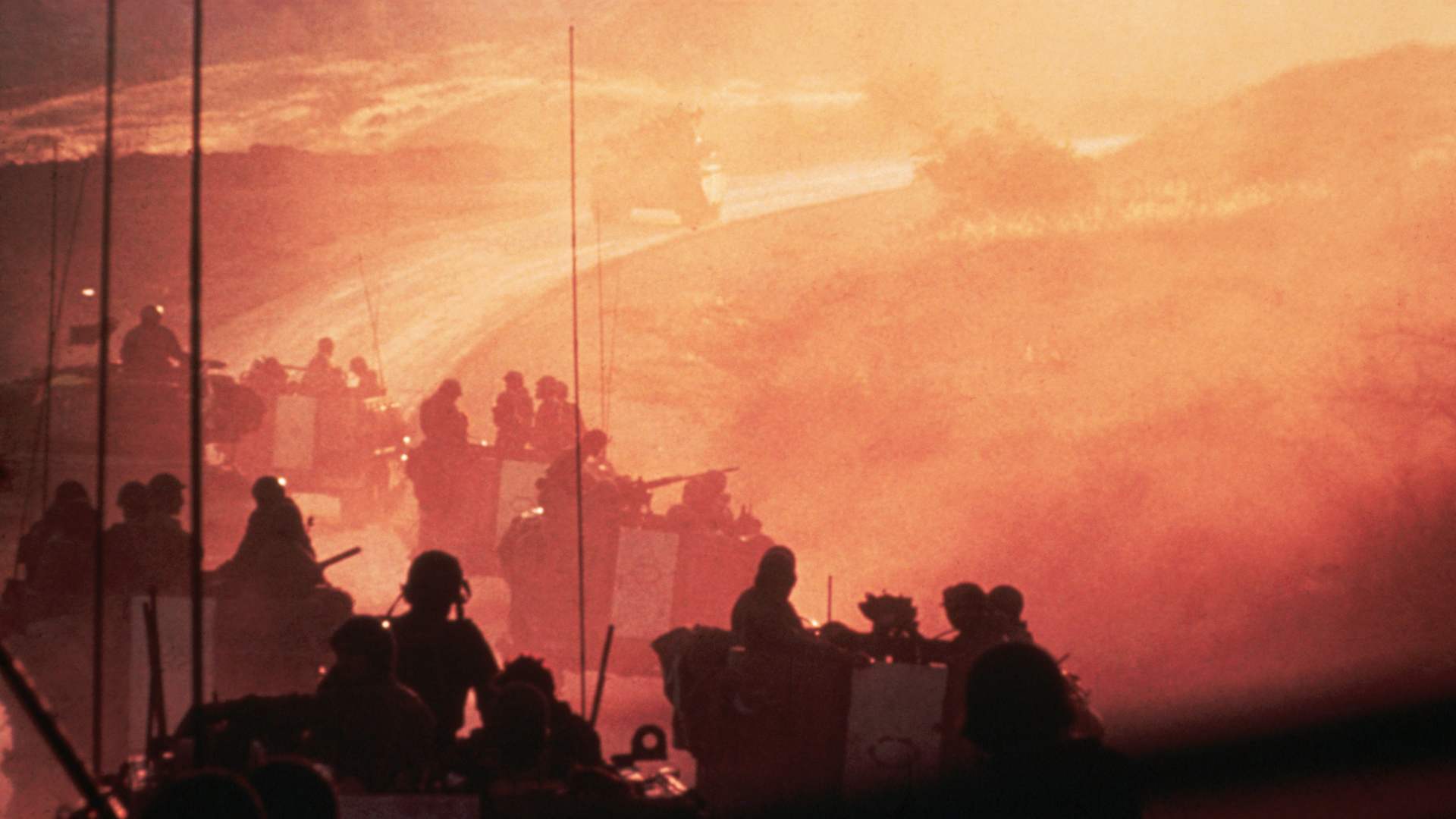 An Israeli armored brigade makes it's way up to the Golan Heights to relieve the forces under Syrian attack at dawn of day two of the Yom Kippur War in 1973.