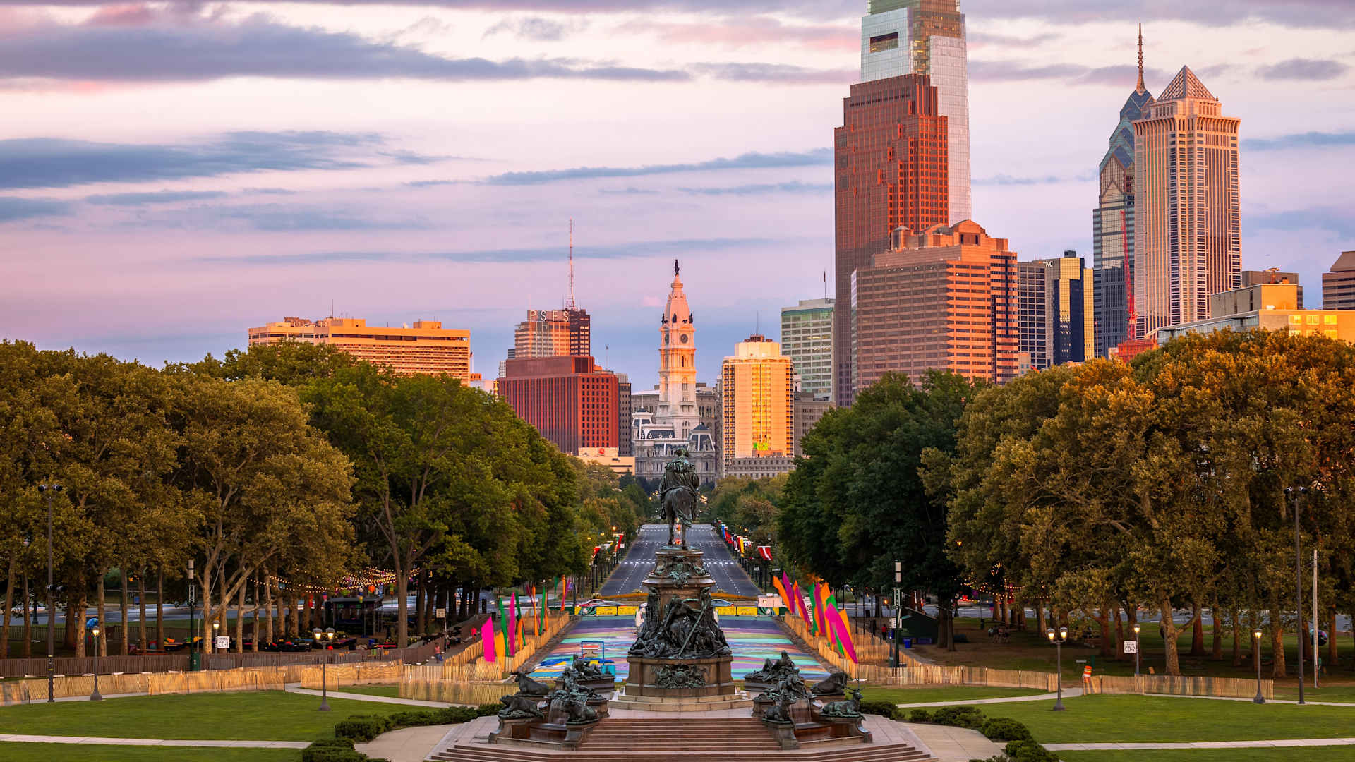 Sunset in Philadelphia, Pennsylvania.
